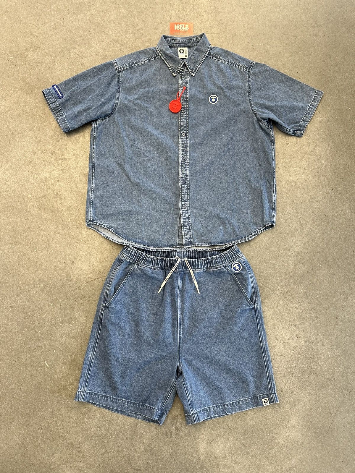 image of Aape Denim Embossed Shirt & Shorts Set, Men's (Size 36)