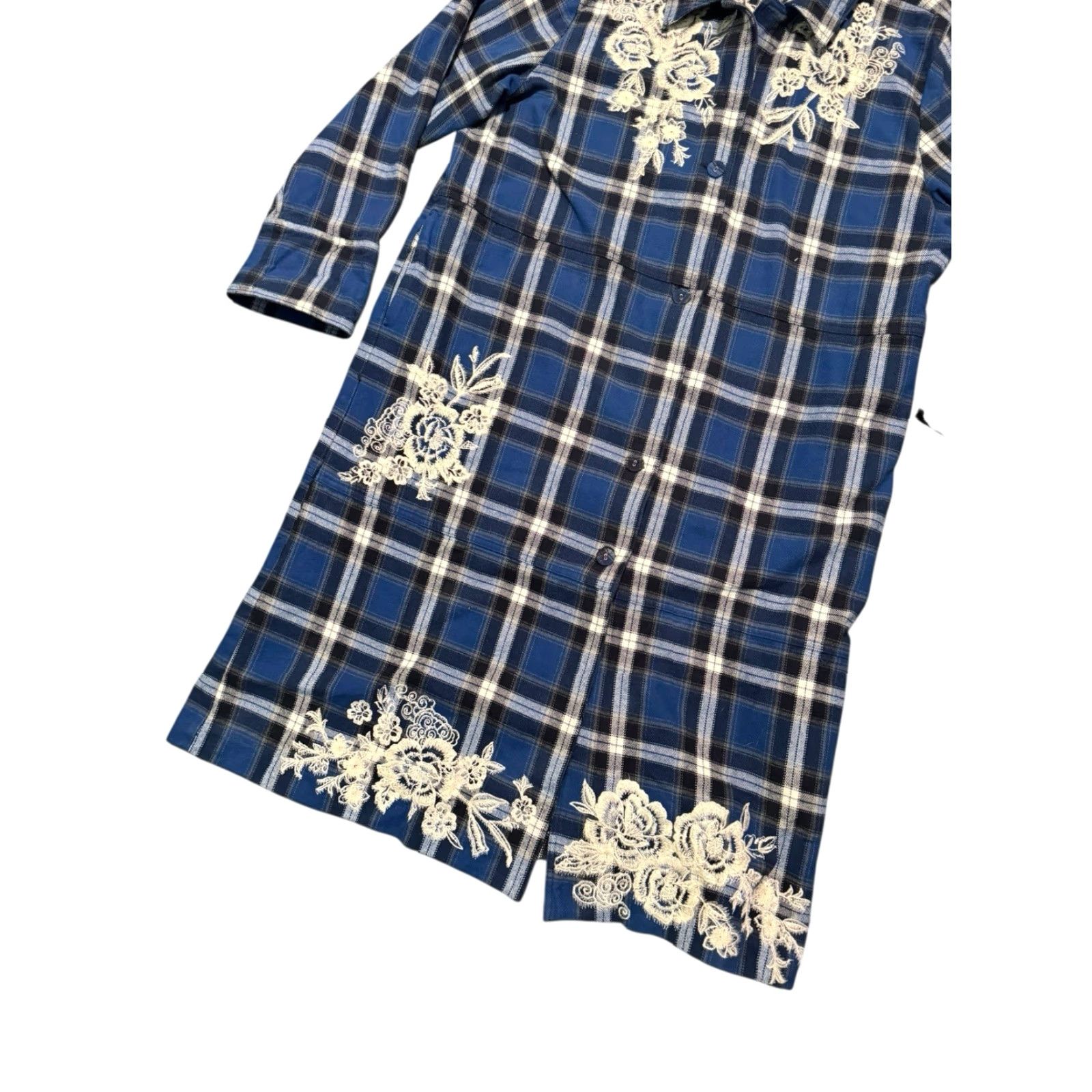 Johnny Was VINTAGE Johnny Was Workshop ALICENT Duster Coat Plaid Floral Embroidered Blue XL Size XL / US 12-14 / IT 48-50 - 4 Thumbnail