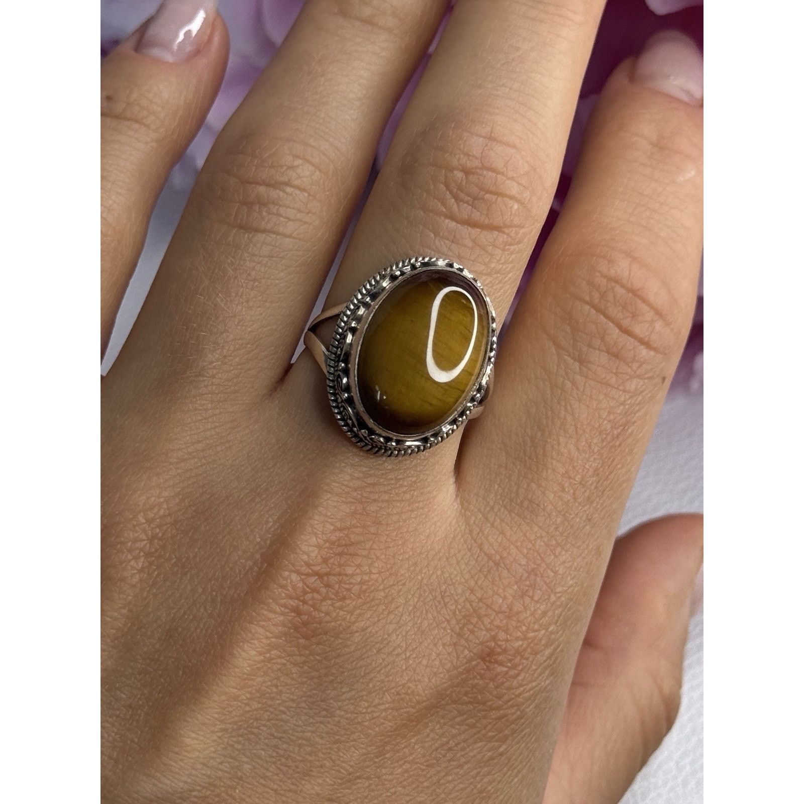 Jewelry VINTAGE 925 STERLING SILVER TIGER EYE RING SIZE 9 Size ONE SIZE - 6 Thumbnail