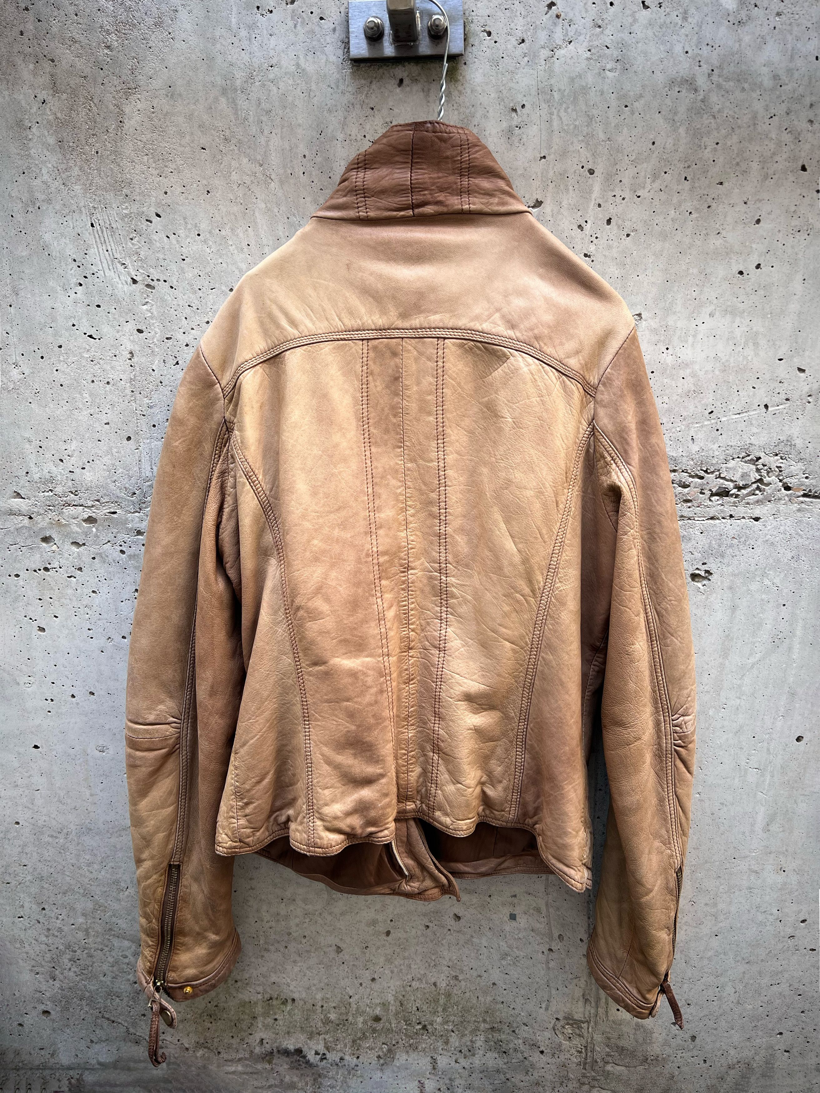 Japanese Brand Distressed honey tan asymmetric leather jacket Size M / US 6-8 / IT 42-44 - 2 Thumbnail