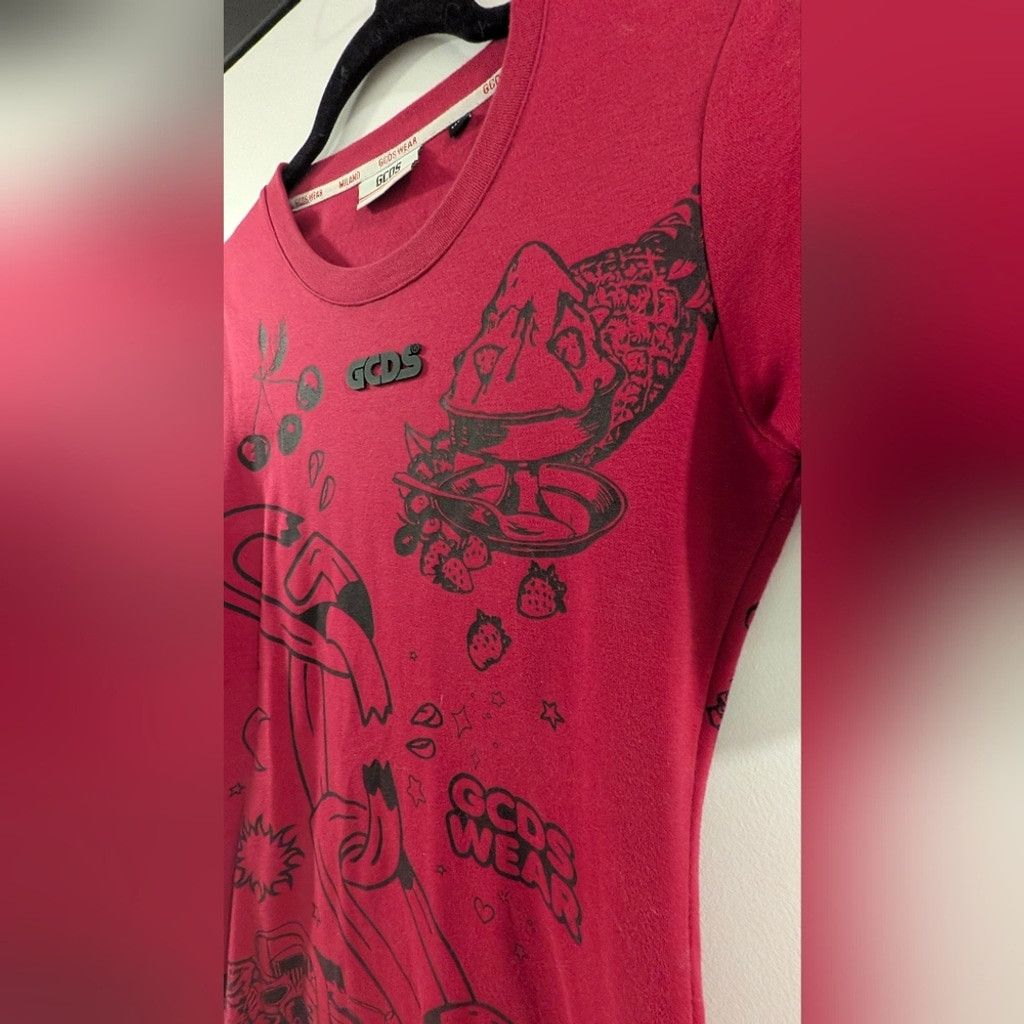 GCDS GCDS Pink Asymmetrical T-Shirt Dress with Black Graphics Size L / US 10 / IT 46 - 4 Thumbnail