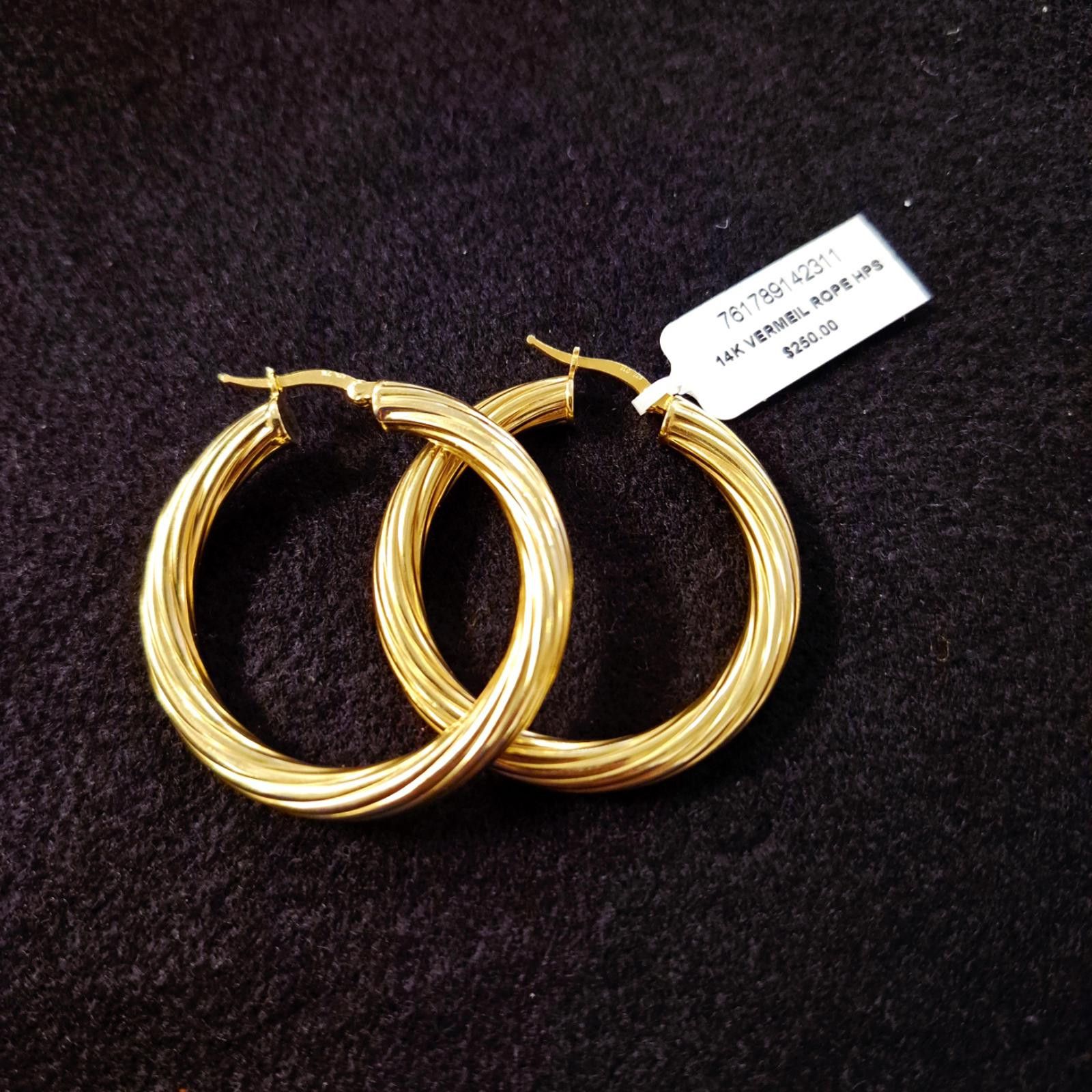 Macys Textured Medium Hoop Earrings 14K GoldPlated Sterling Silver Size ONE SIZE - 4 Thumbnail