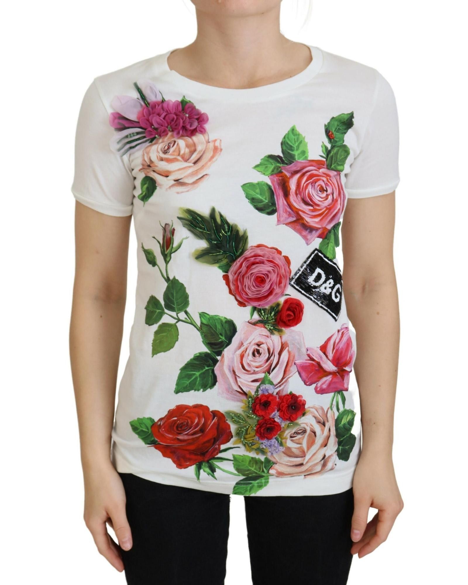 image of Dolce Gabbana Printed Short Sleeves Top in White, Women's (Size XS)