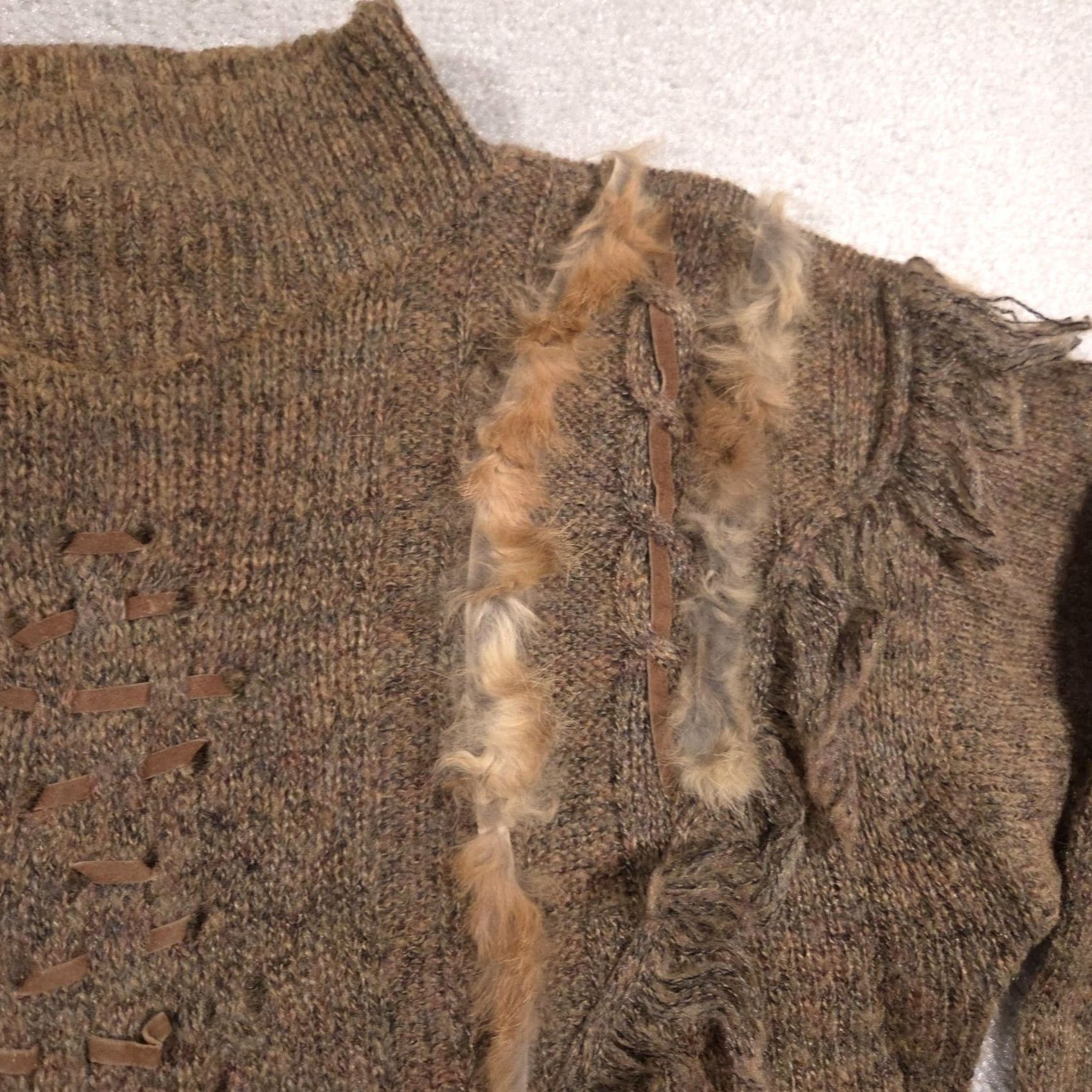Vintage VINTAGE Gitano Sweater Womens Large Brown Mock Neck Fringe Fur Trim Boho Knit Size L / US 10 / IT 46 - 6 Thumbnail