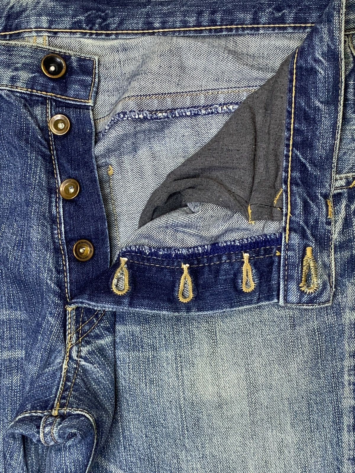 Japanese Brand Vintage Blue Way Faded Wash Distressed Bootcut Jeans Size US 33 - 3 Thumbnail