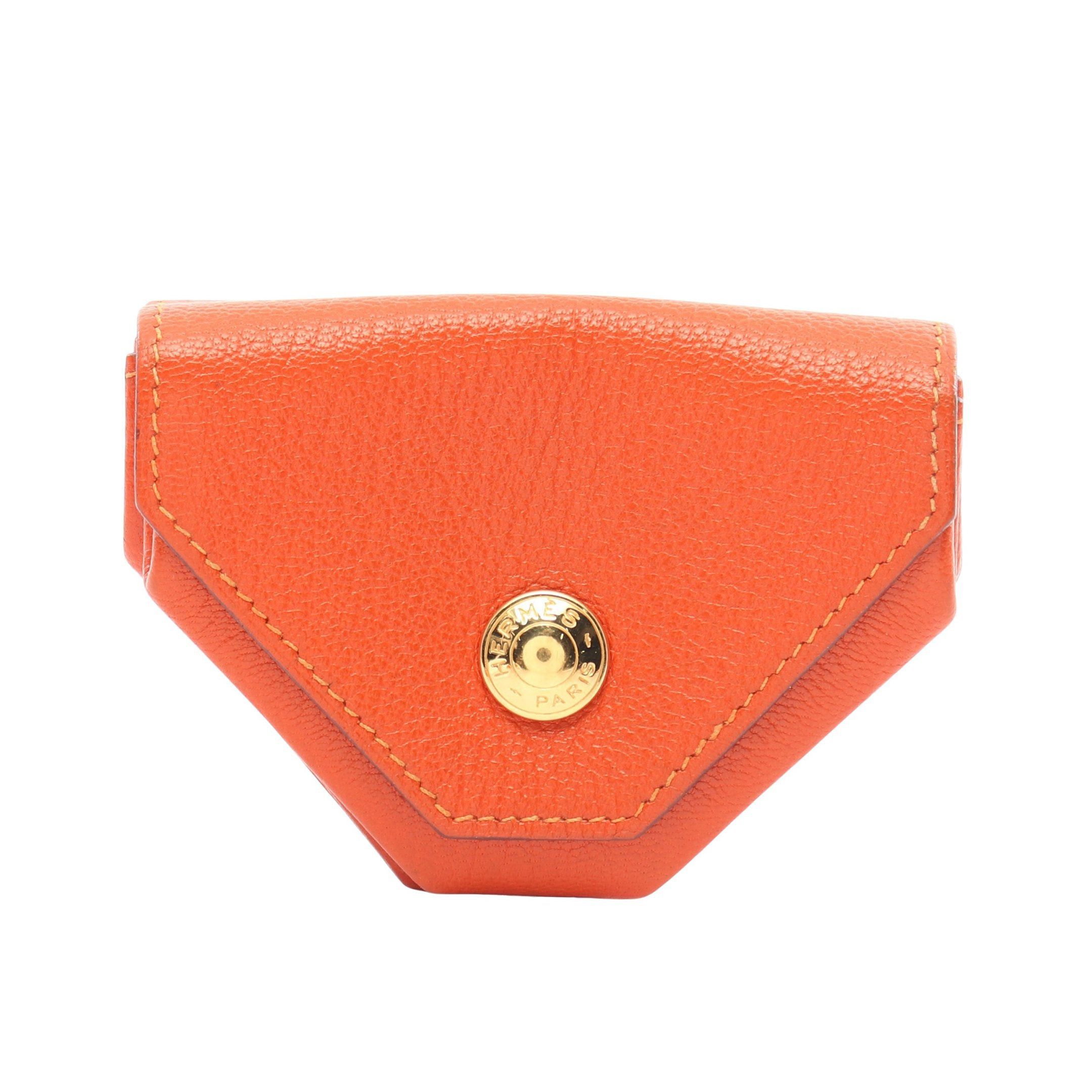 Hermes Levain Quatre Double Face Coin Purse Chevre Orange Combination Metal Fittings Stamp (Manufactured Around 2002)