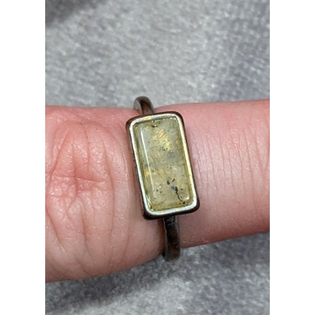 Other Geometric Rectangular Mottled Stone Silver Tone Ring Size 6 Size ONE SIZE - 7 Thumbnail