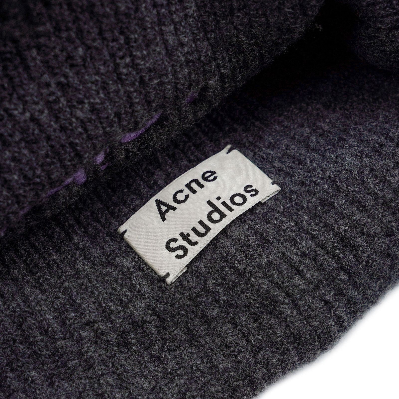 Acne Studios Acne Studios Dark Gray Wool Knit Embroidered Logo Beanie Hat Size ONE SIZE - 4 Thumbnail