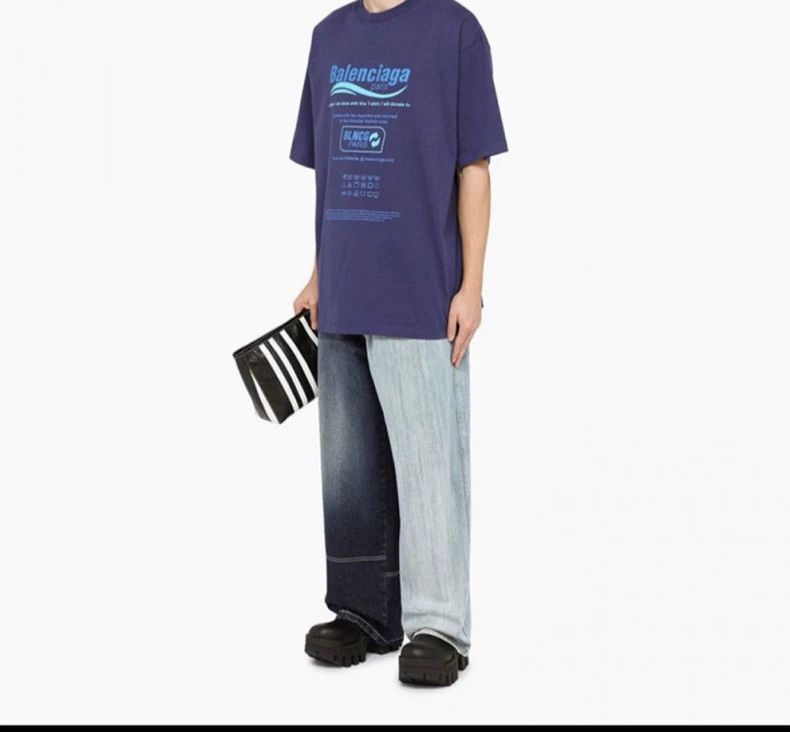 Balenciaga Balenciaga Blue eco-friendly lettering slogan short sleeve Size US S / EU 44-46 / 1 - 1 Thumbnail