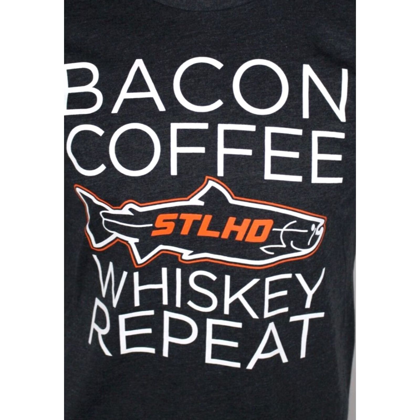 Vintage STLHD Fishing Men's T Shirt Necessities Bacon Coffee Whiskey Repeat M Medium Gray Solid Short Sleeve Crew Neck Graphic Print Non-Vintage Size US M / EU 48-50 / 2 - 5 Thumbnail