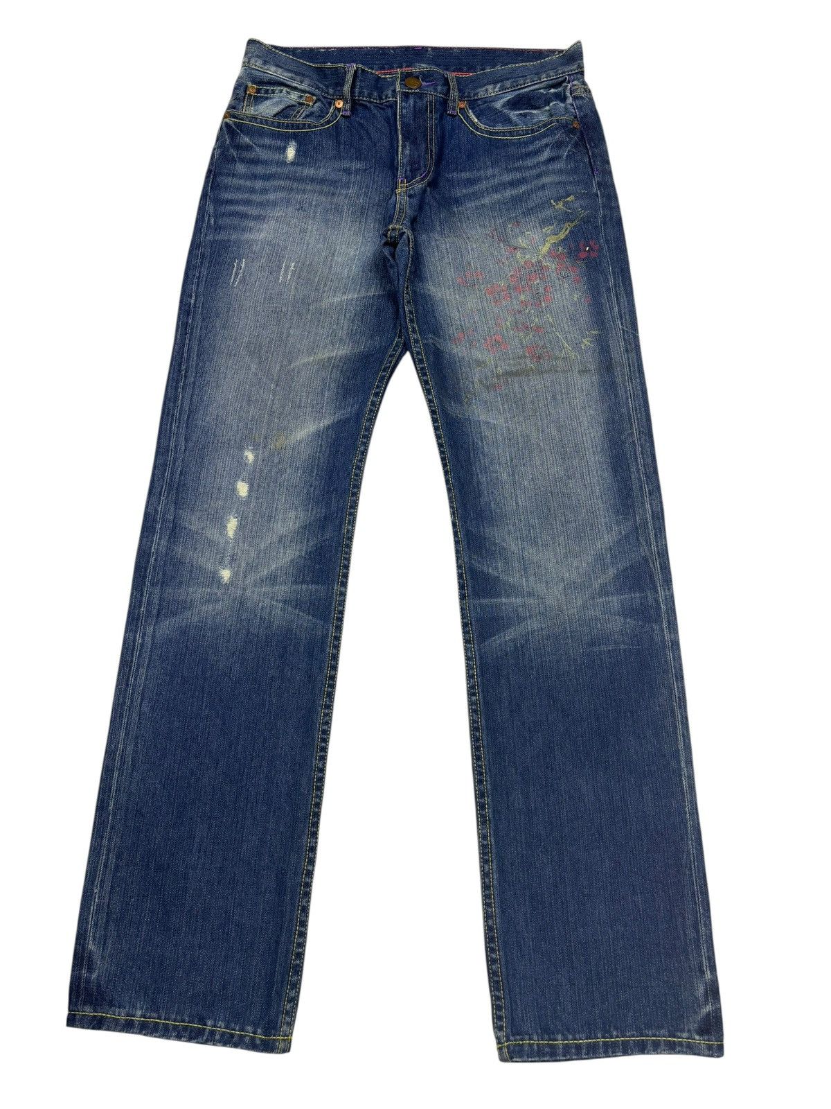 Takeo Kikuchi Takeo Kikuchi Japanese Koi Fish Embroidery Blue Jeans Size US 32 / EU 48 - 2 Thumbnail