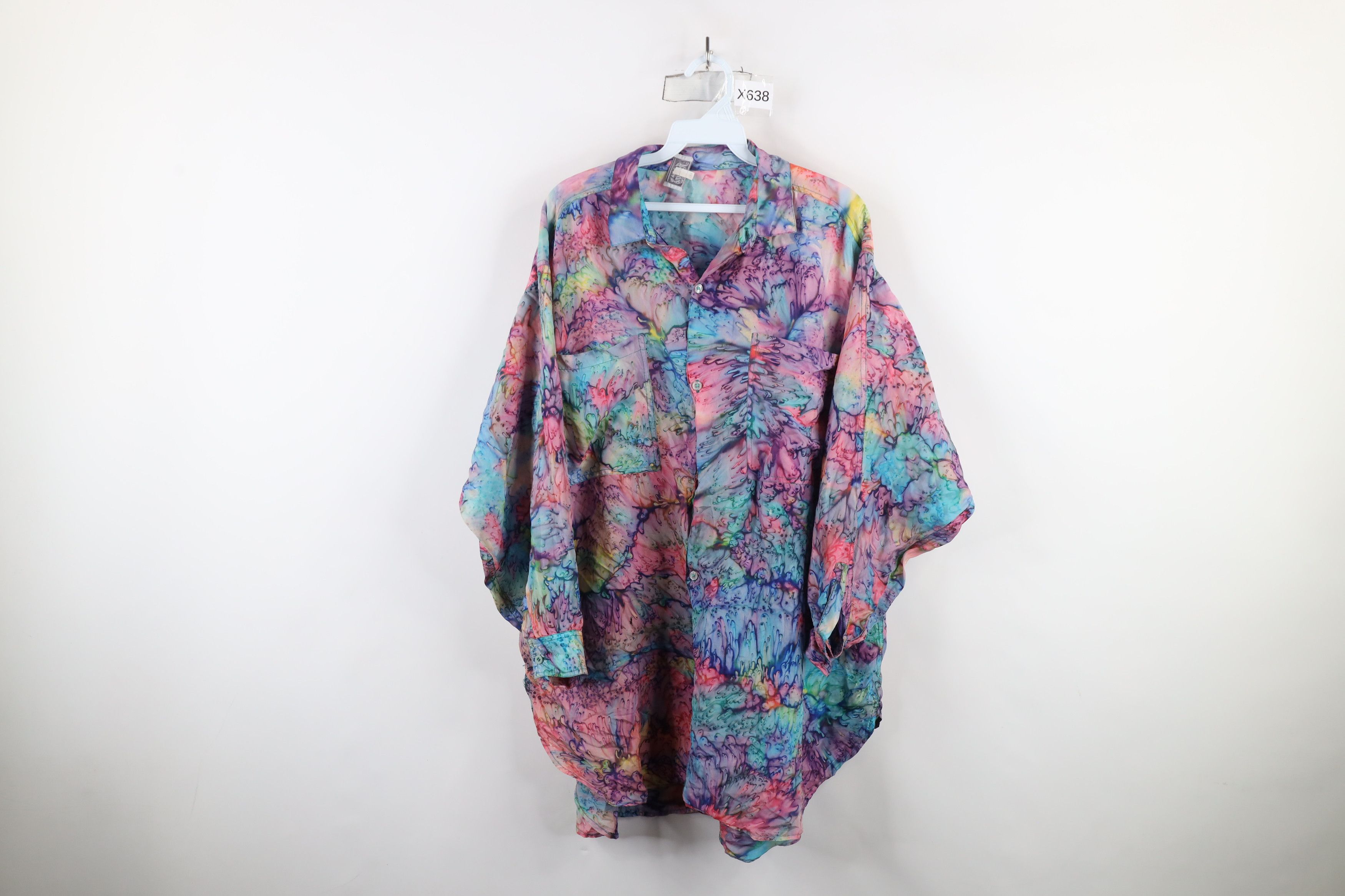 Vintage Vintage 80s 90s Streetwear Silk Rainbow Baggy Button Shirt Size M / US 6-8 / IT 42-44 - 1 Thumbnail