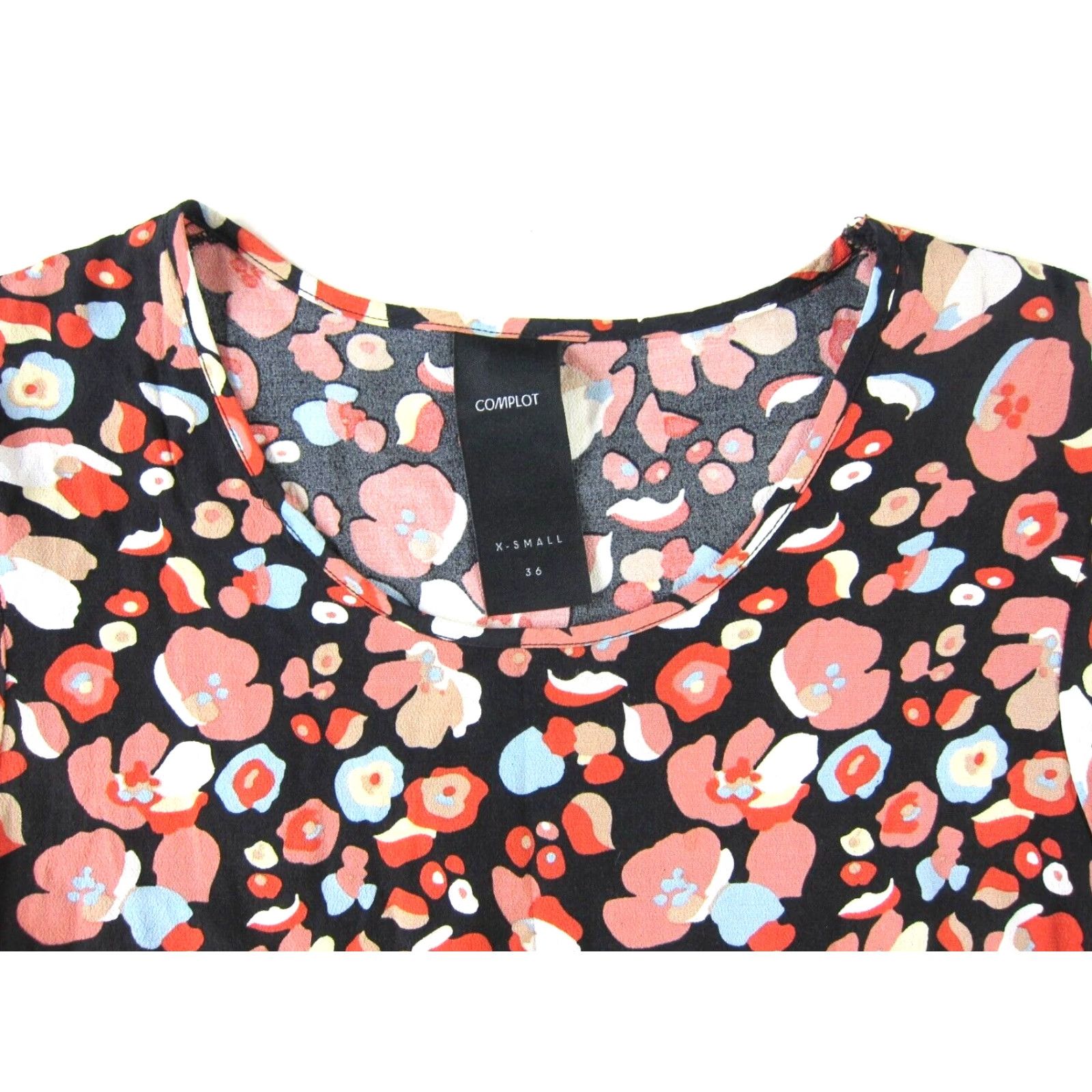 Vintage Complot Black Blue Pink Yellow Floral Short Sleeve Tunic Shift Dress Women XS Size 26" / US 2 / IT 38 - 4 Thumbnail