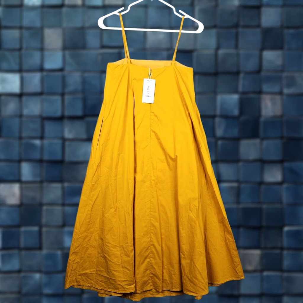 Vintage OUR SECOND NATURE Women's Cotton Yellow Summer Dress XS Square Neck Sleeveless A-Line Casual Size XS / US 0-2 / IT 36-38 - 1 Thumbnail