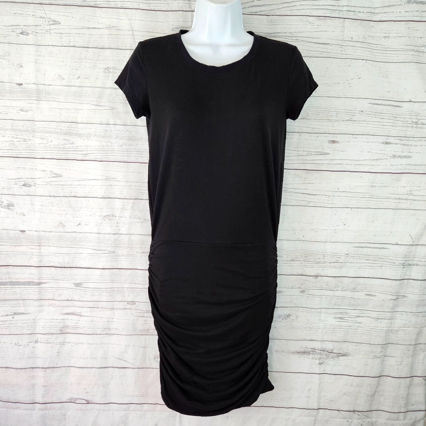 Athleta Athleta Womens Topanga Tee Dress XS Solid Black Short Sleeve Ruched Shirt Dress Size 26" / US 2 / IT 38 - 2 Thumbnail