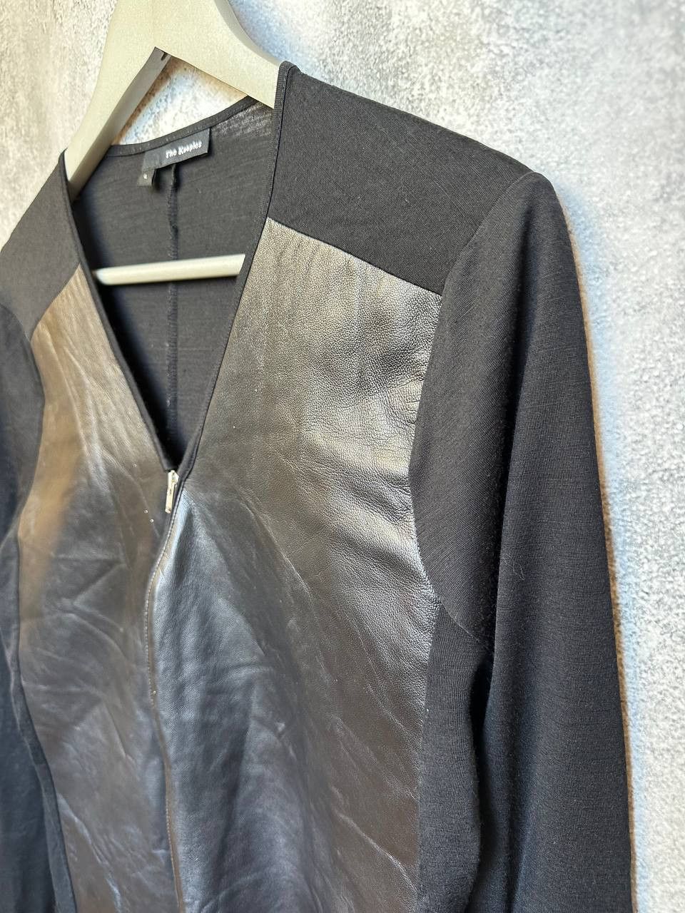 The Kooples The Kooples Lambskin Leather-Panel Zip Cardigan Wool Size L / US 10 / IT 46 - 6 Thumbnail
