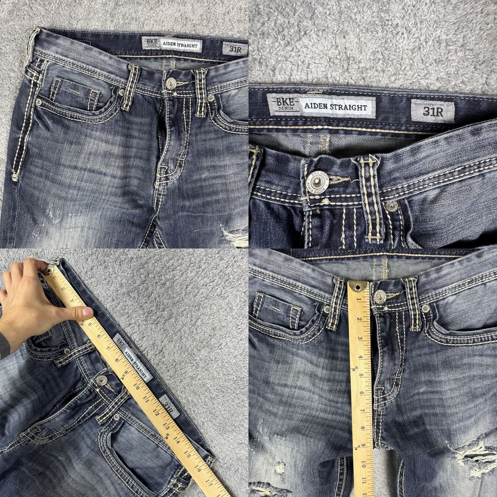 Vintage BKE Aiden Jeans Men 31x32 Straight Stack City Punk Grunge Distressed Y2K Whisker Blue Denim Regular 5-Pocket Mens Size US 31 - 8 Thumbnail
