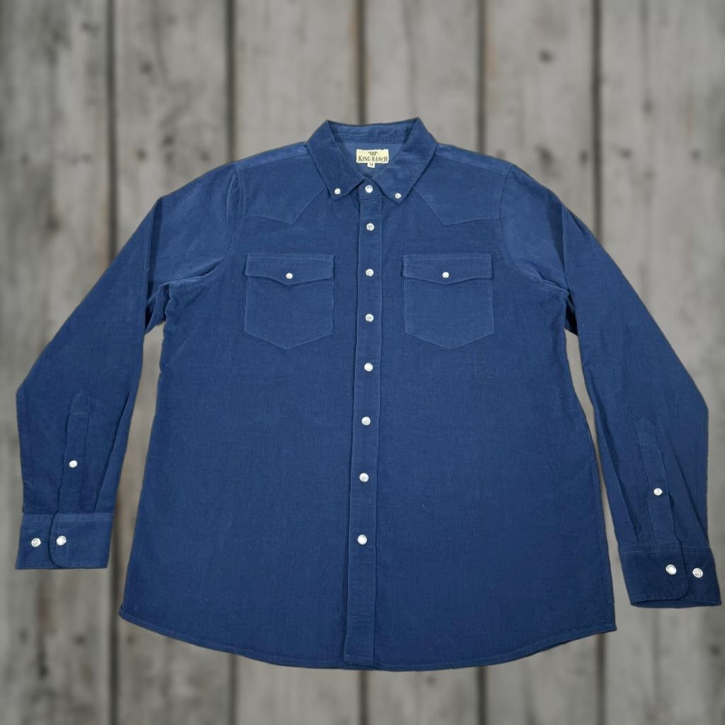 Vintage King Ranch Shirt Mens Medium Blue Corduroy Pearl Snap Western Cowboy Long Sleeve Size US M / EU 48-50 / 2 - 1 Thumbnail