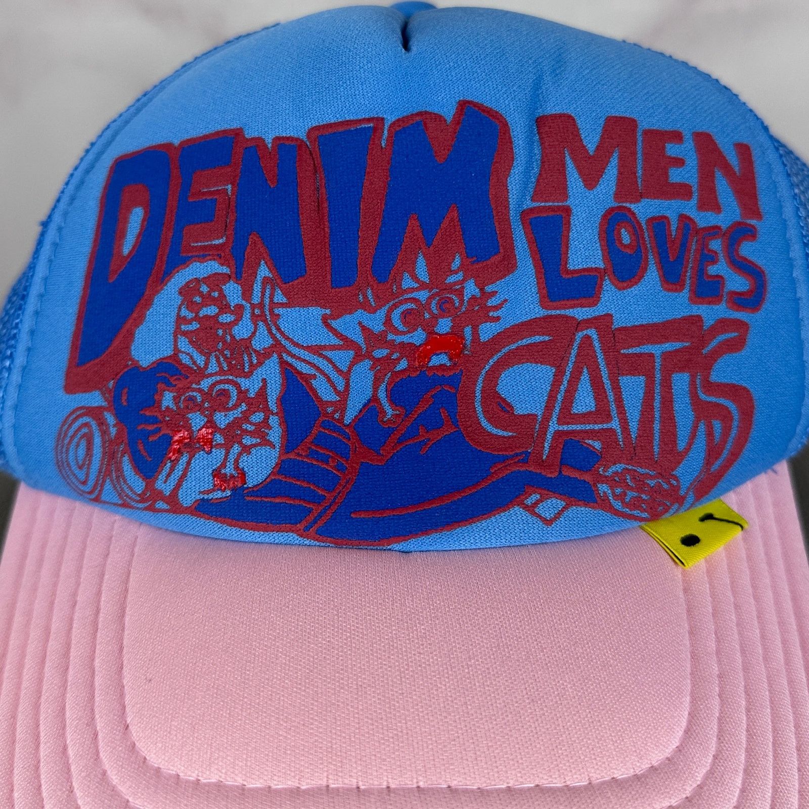 Kapital ‘Denim Men Loves Cats’ Pink/Blue Trucker Hat Size ONE SIZE - 2 Thumbnail