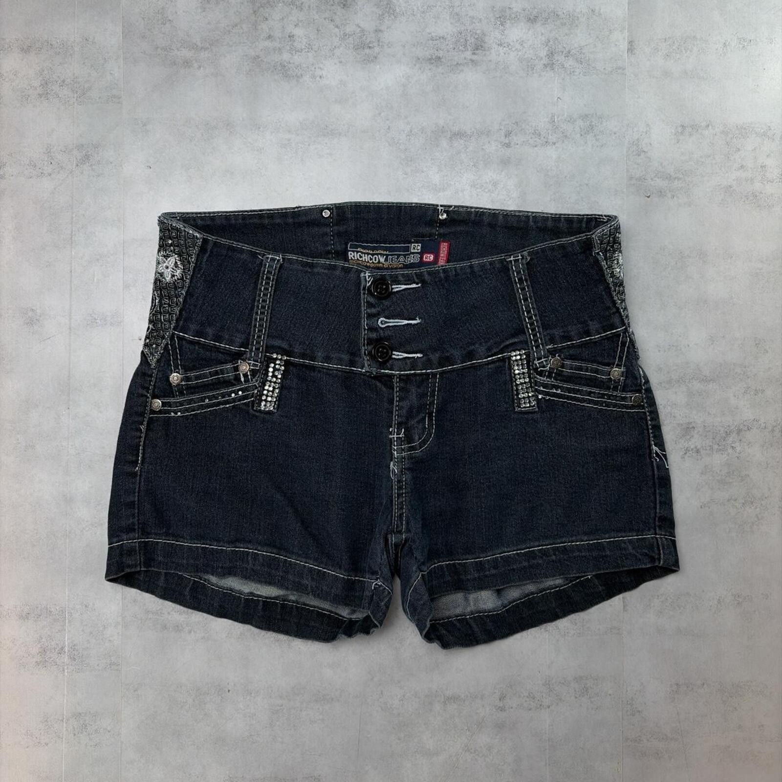 Other Y2K Dark Wash Richcow Jeans Grunge Gothic Mini Denim Shorts Size 34" / US 12 / IT 48 - 1 Thumbnail