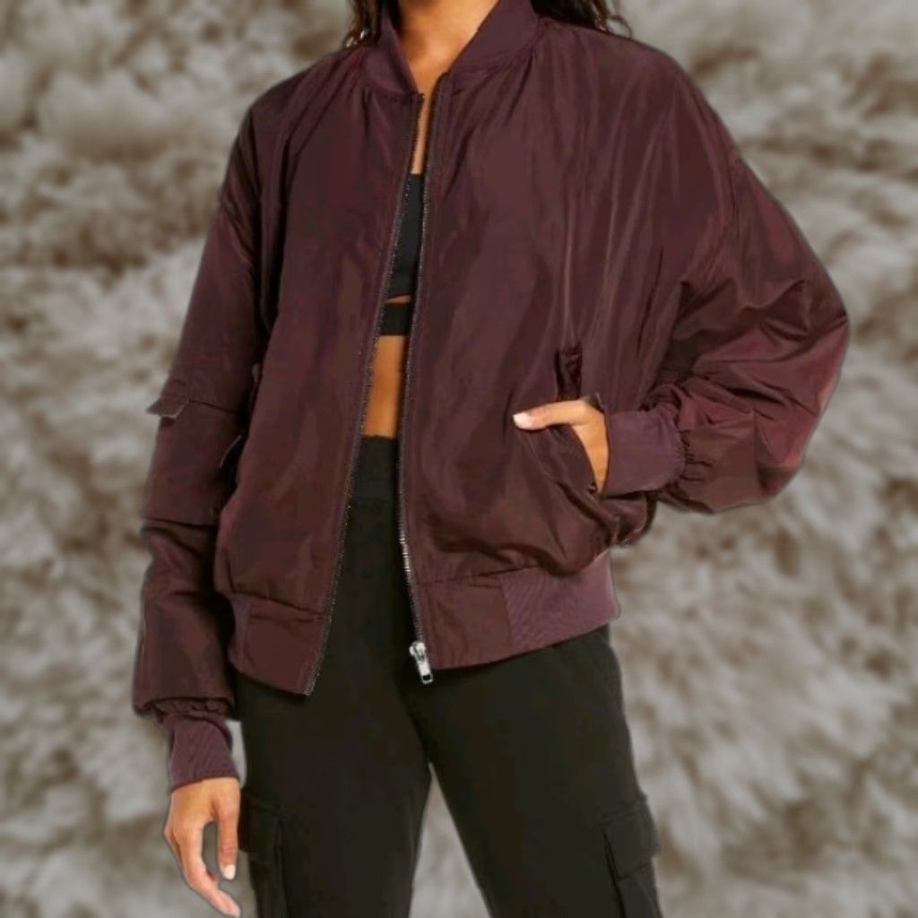 ALO It Girl Bomber Jacket Size Small Oxblood 100% Polyester