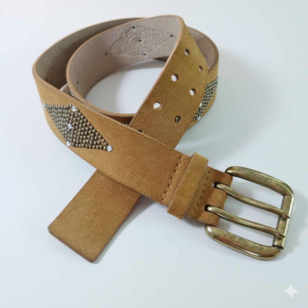 Calvin Klein Calvin Klein 35-40" Belt Brown Suede Studded Double Brass Size ONE SIZE - 1 Thumbnail