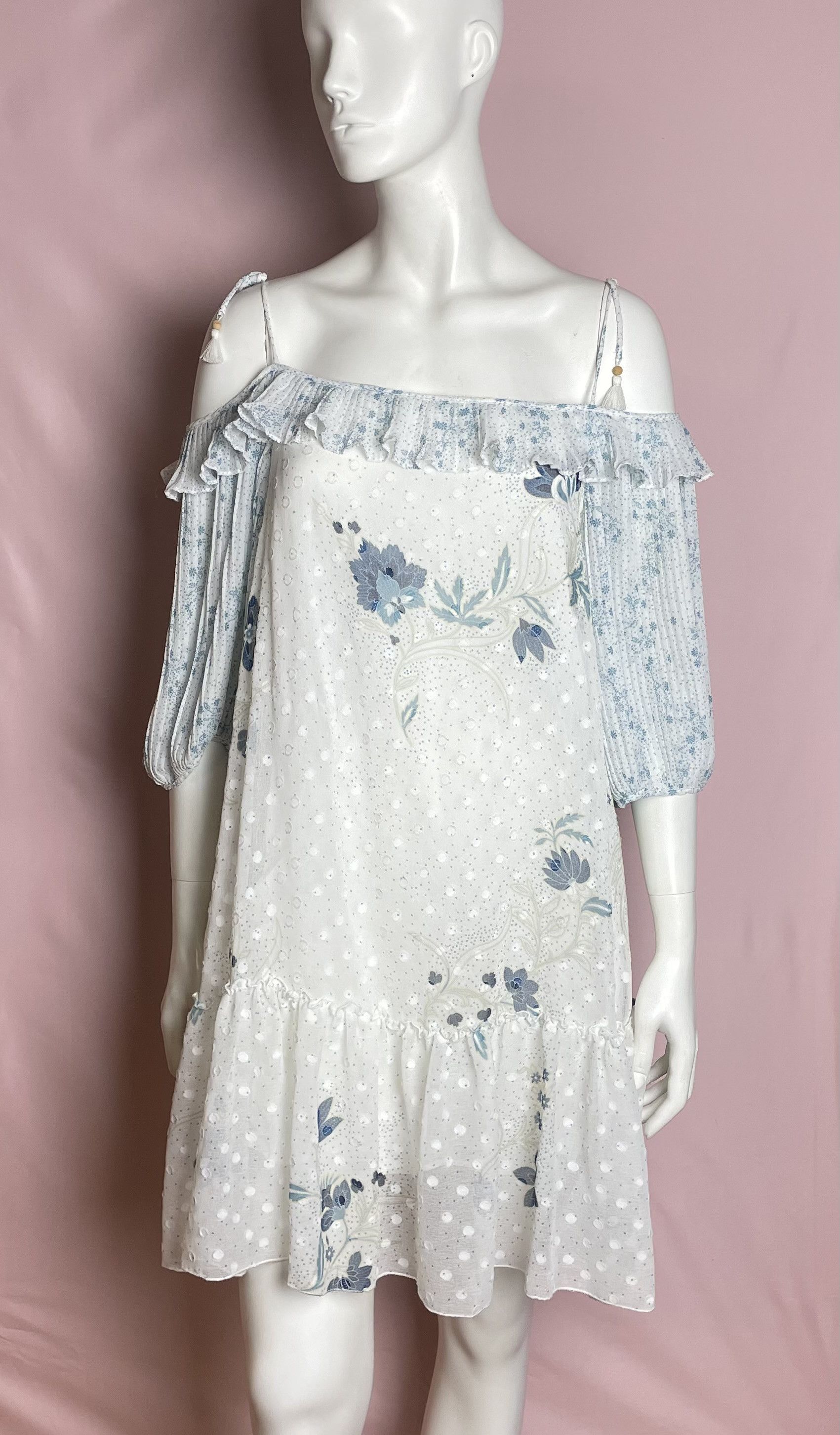 See by Chloe See by Chloé White Blue Floral Mini Dress EU 36 Size S / US 4 / IT 40 - 3 Thumbnail