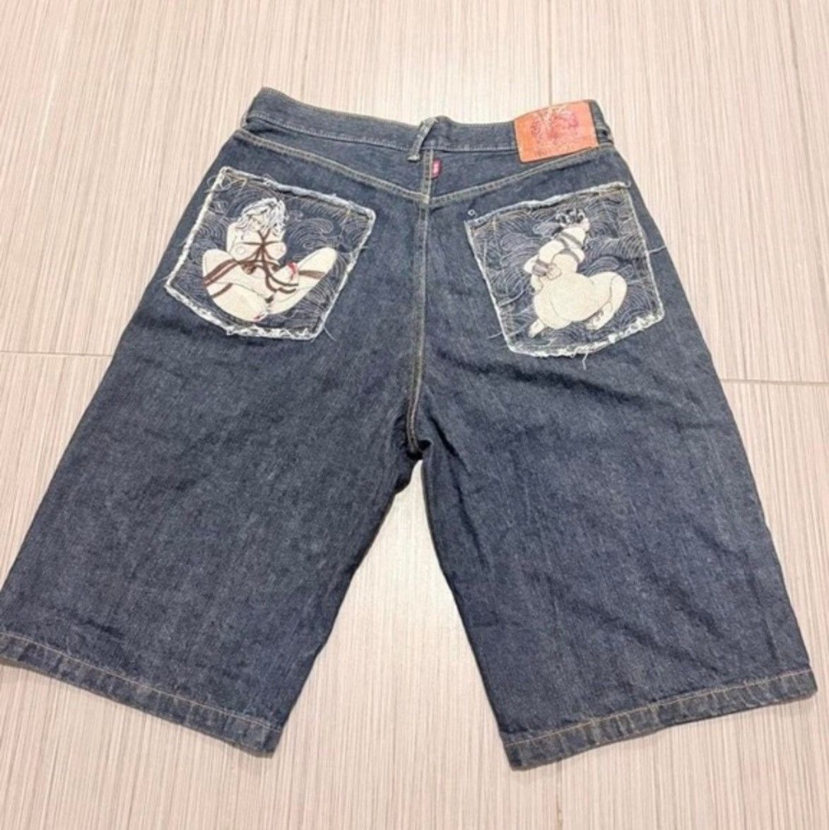 Red Monkey Vintage Patchwork RMC Geisha Bondage denim shorts 34 Size US 34 / EU 50 - 1 Thumbnail