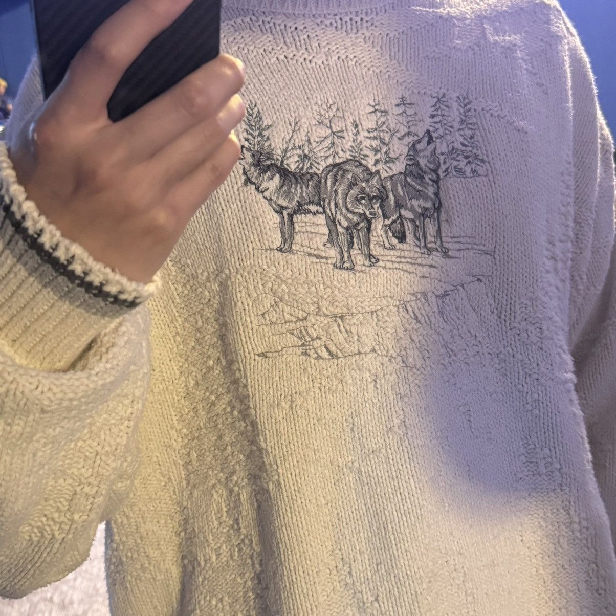 Fieldmaster white knit wolf sweater Size US XL / EU 56 / 4 - 4 Thumbnail