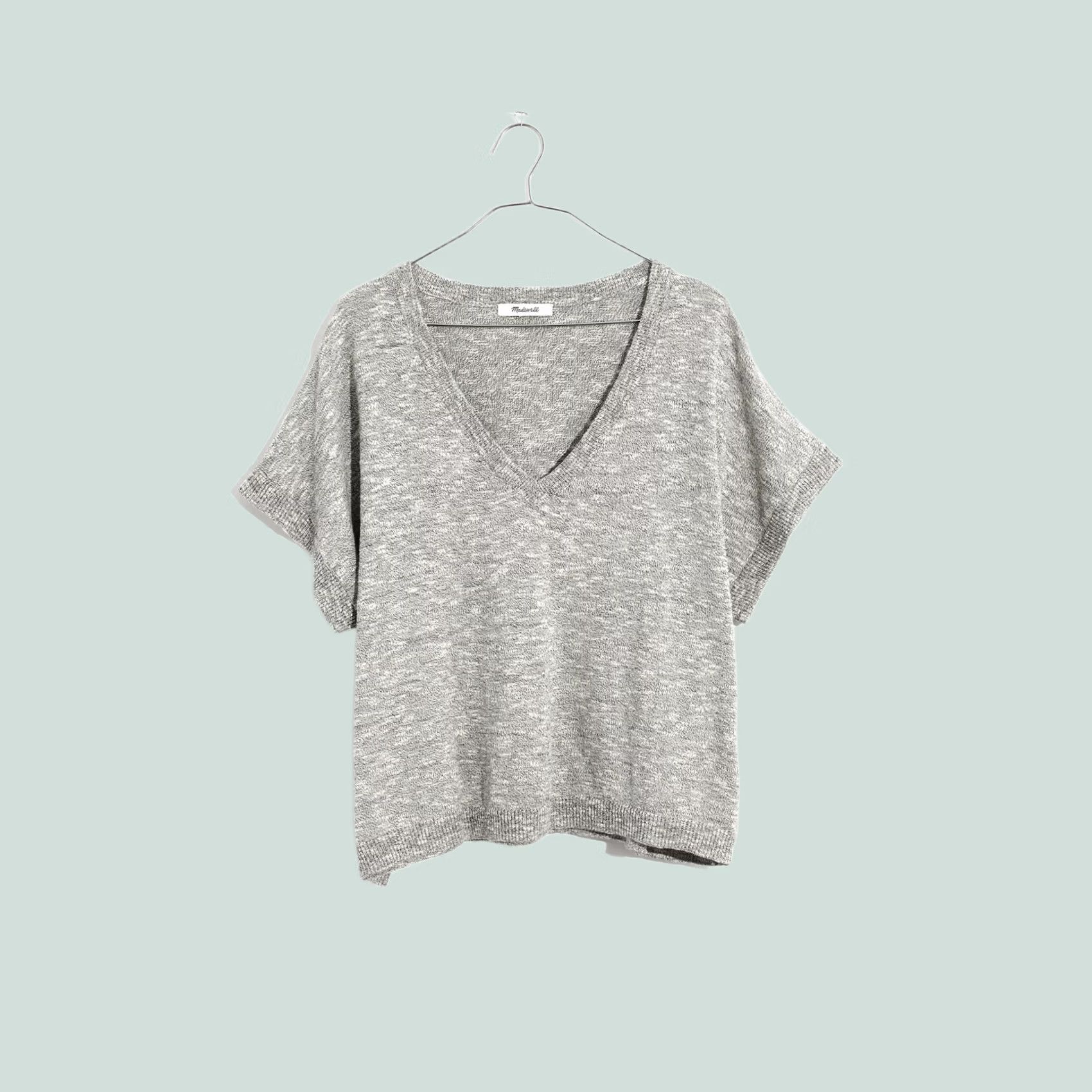 Madewell Madewell Sweater Tee Short Sleeve Top Heathered Gray Cotton Blend Paulson Sz M Womens V-Neck Pullover Shirt Size M / US 6-8 / IT 42-44 - 1 Thumbnail