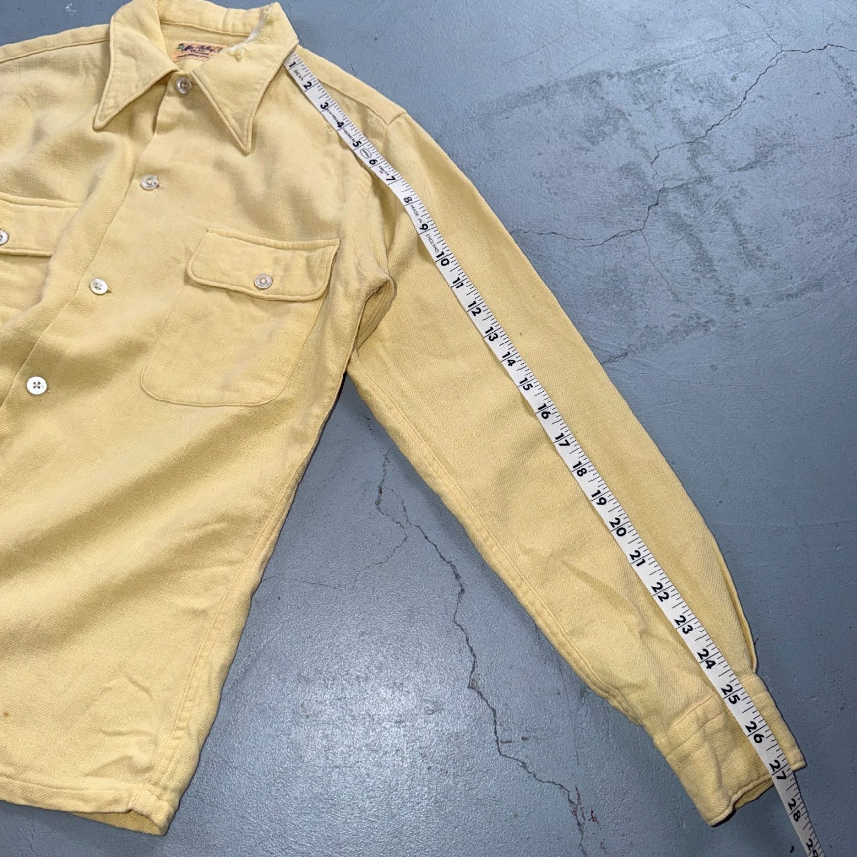 Buttero VINTAGE Rockabilly Shacket Shirt 1950s Butter Yellow 2-Pocket Button-Front Cotton Long Sleeve S Womens Mens Size US S / EU 44-46 / 1 - 5 Thumbnail