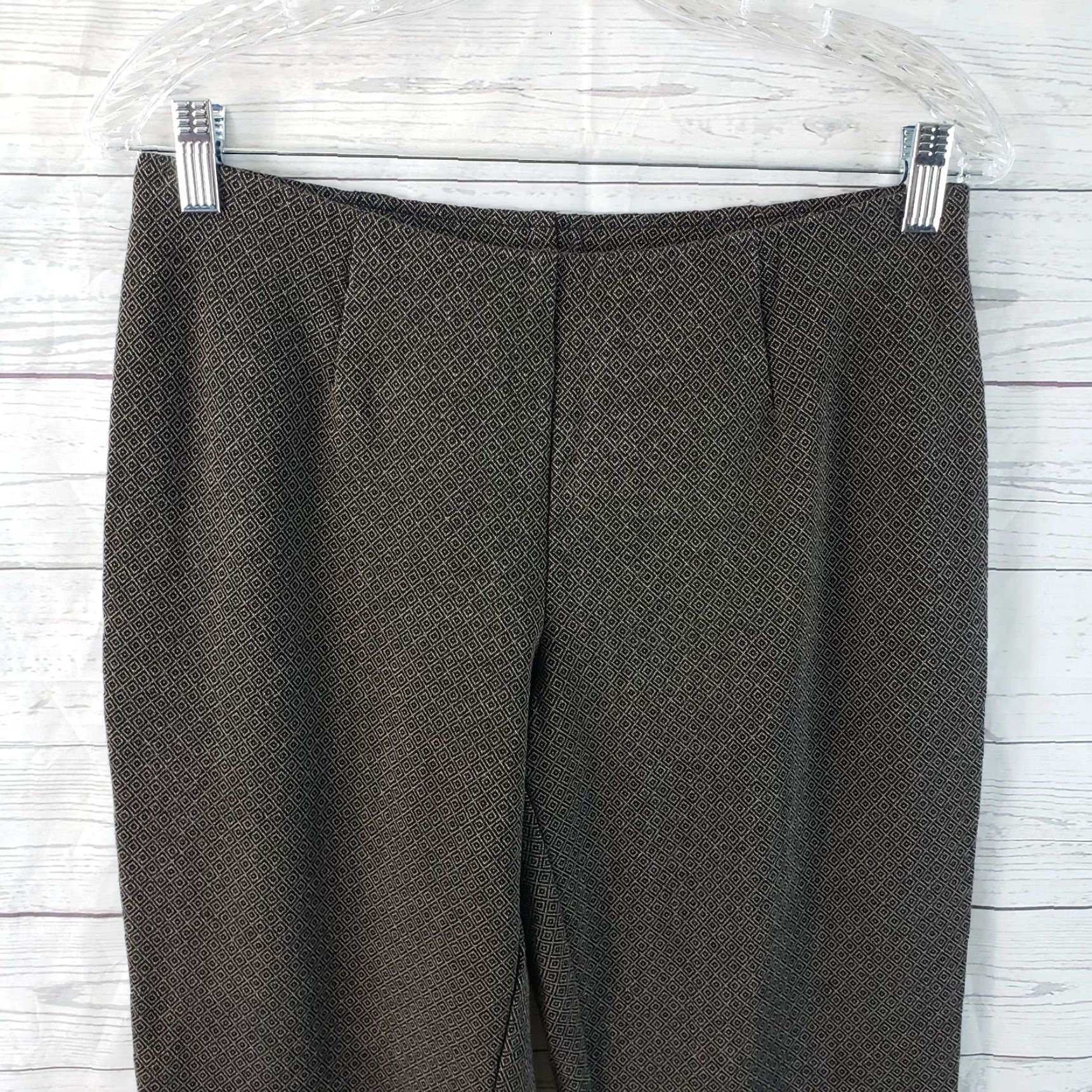 J. Jill J Jill Womens Ponte Slim Leg Pants Sz Small Black Tan Geometric Pull On Mid Rise Pants Womens Small Black Geometric 90s? Size 28" / US 6 / IT 42 - 2 Thumbnail