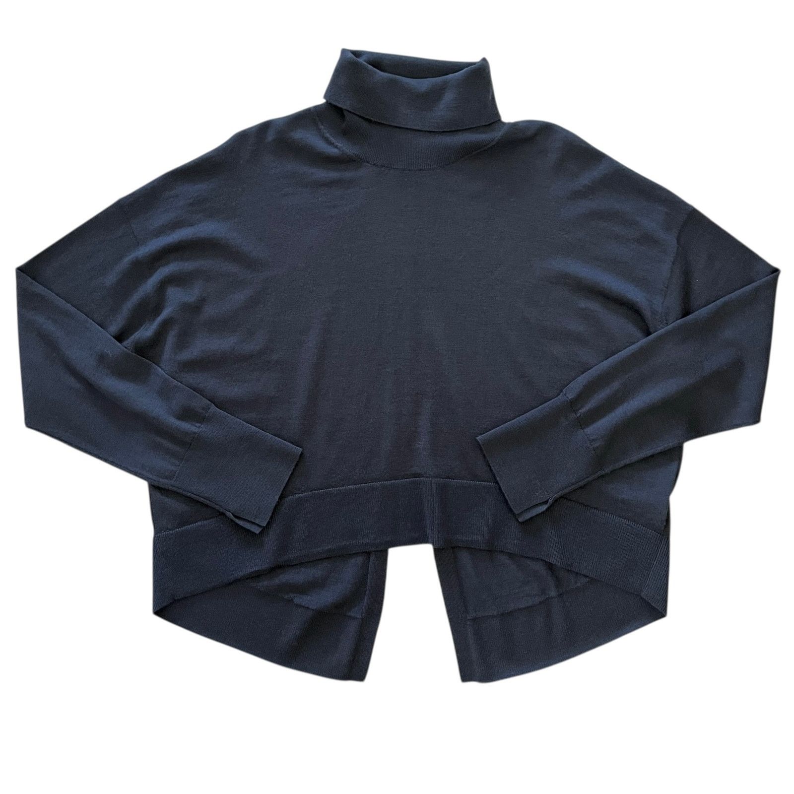 Allsaints Allsaints Navy Blue Wool Neo Turtleneck High-Low Sweater Size L / US 10 / IT 46 - 2 Thumbnail