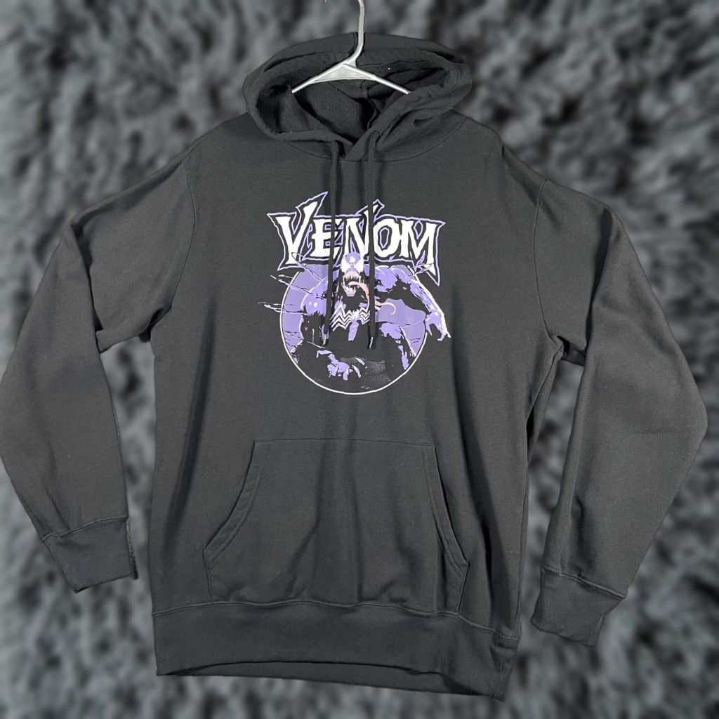 Vintage Marvel Venom Hoodie Mens M Black Graphic Pullover Sweatshirt Fleece Comic Pullover Hooded Pockets Crew Neck Long Sleeve Size US M / EU 48-50 / 2 - 1 Thumbnail