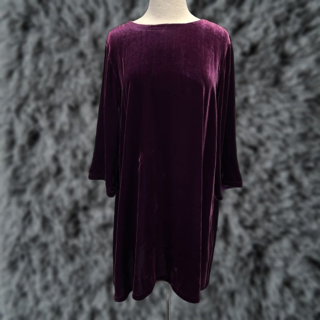 Eileen Fisher VINTAGE Eileen Fisher Velvet Shift Dress XL Dark Magenta Silk Blend Comfort Party Size XL / US 12-14 / IT 48-50 - 1 Thumbnail