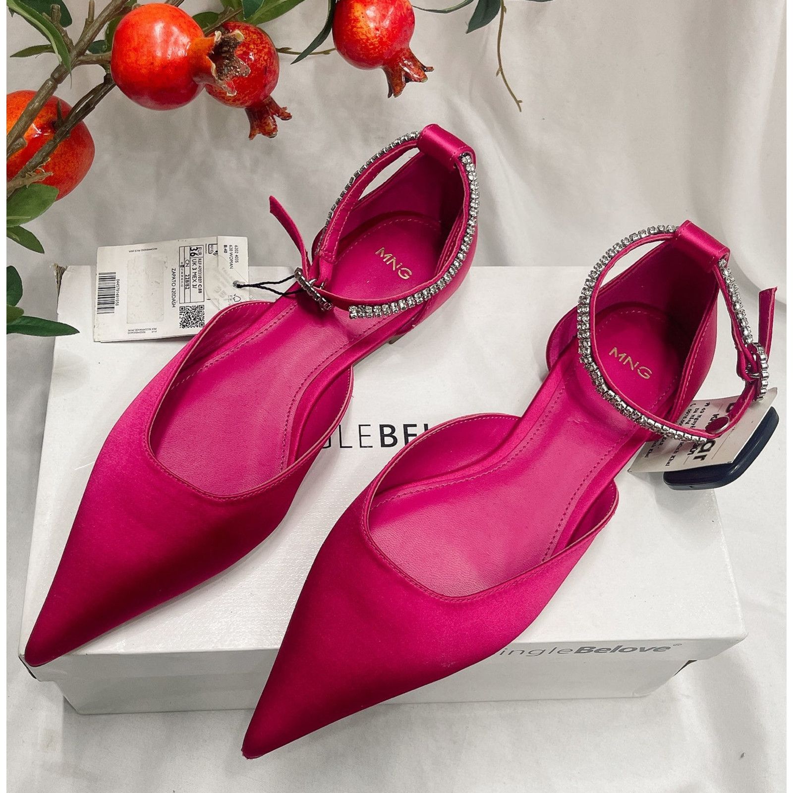 Mango MANGO Satin Rhinestone Pointed Toe Flats Barbiecore Shoes Size US 9 / IT 39 - 8 Thumbnail