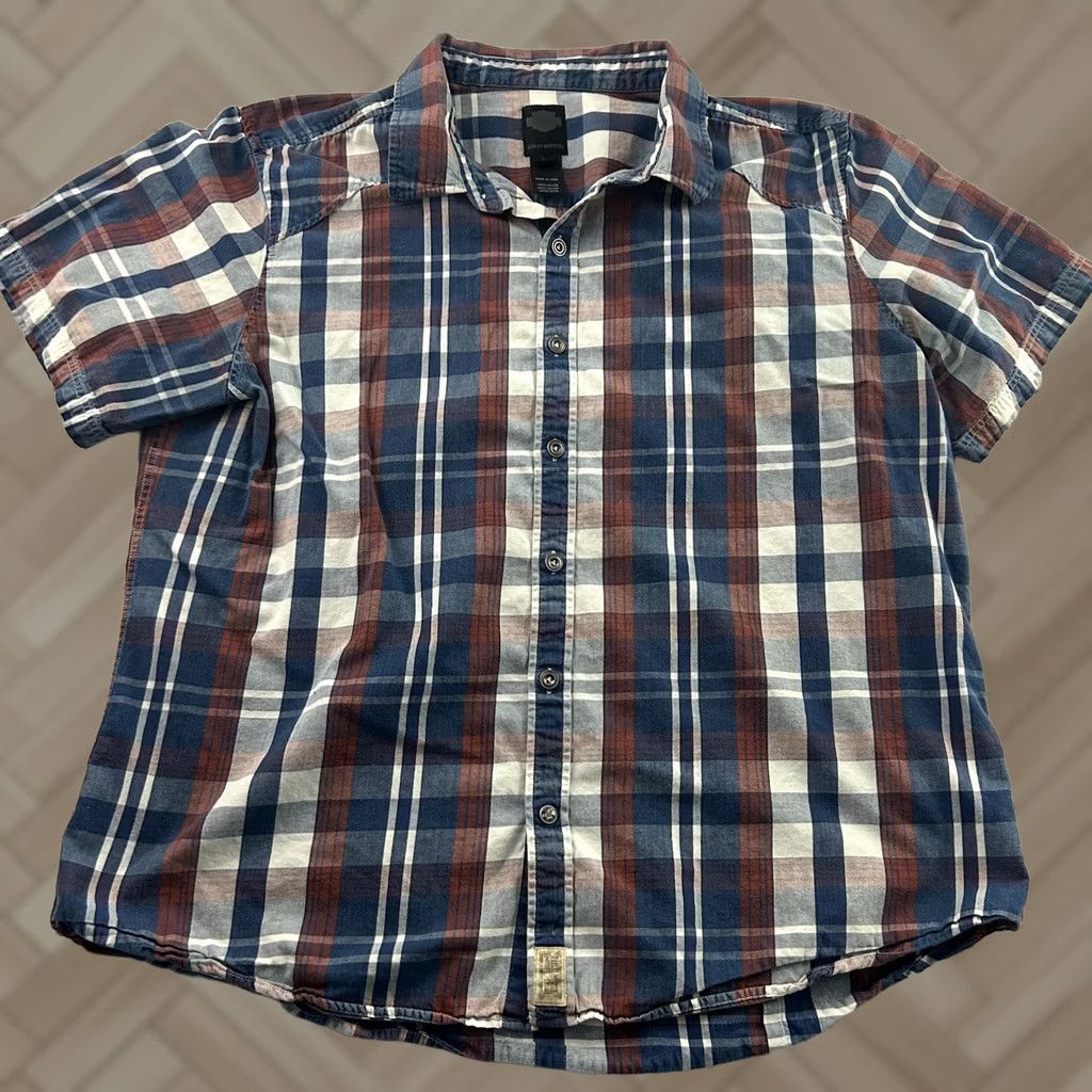 Harley Davidson Harley-Davidson Short Sleeve Plaid Button-Up Shirt Men 2XL Red Blue Size US XXL / EU 58 / 5 - 1 Thumbnail