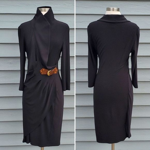 Joseph Ribkoff Vintage 90s y2k Joseph Ribkoff Black Slinky Stretchy Belted Size L / US 10 / IT 46 - 4 Thumbnail