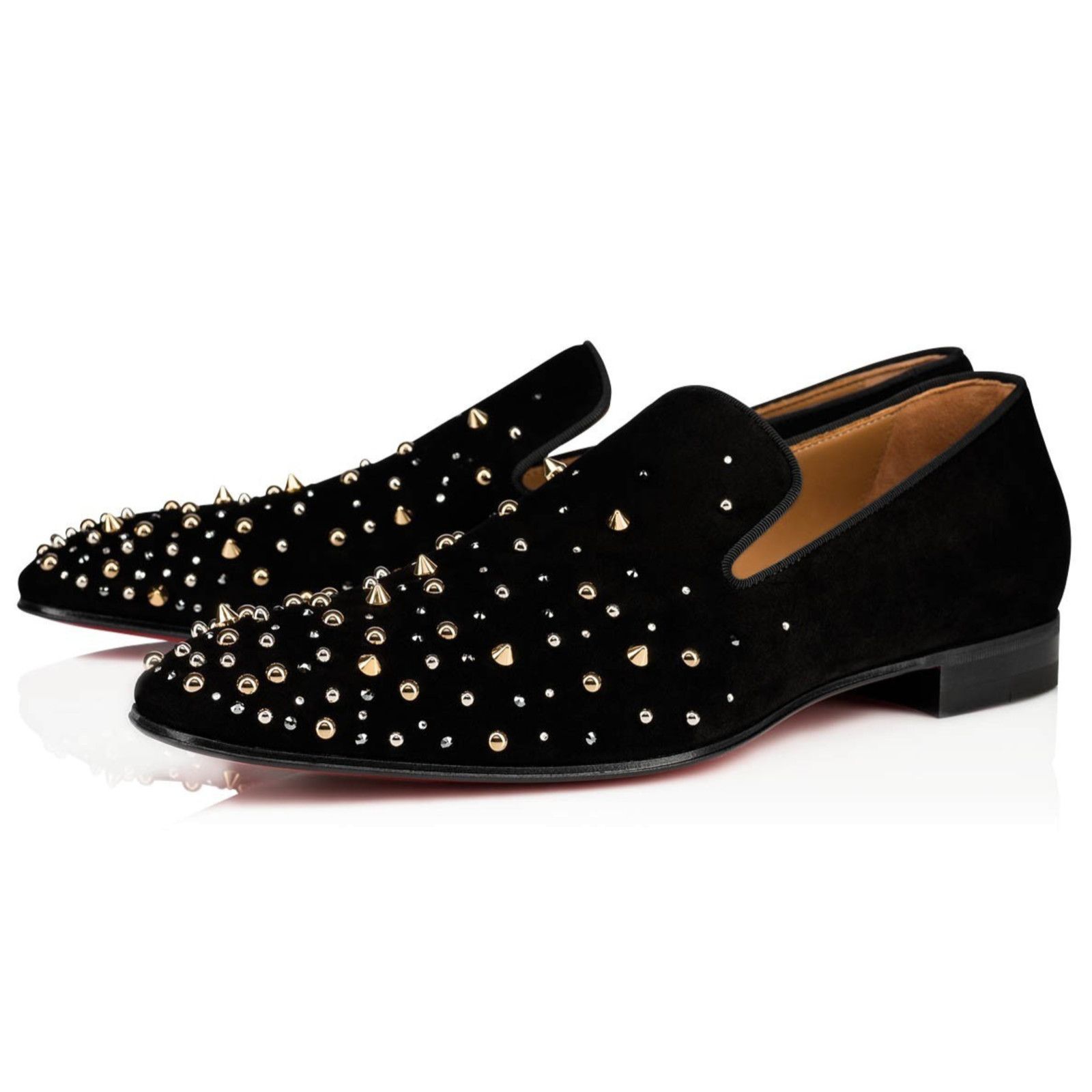 Christian Louboutin Christian Louboutin Black Suede Gold Spike Dress Loafer  40 7 | Grailed