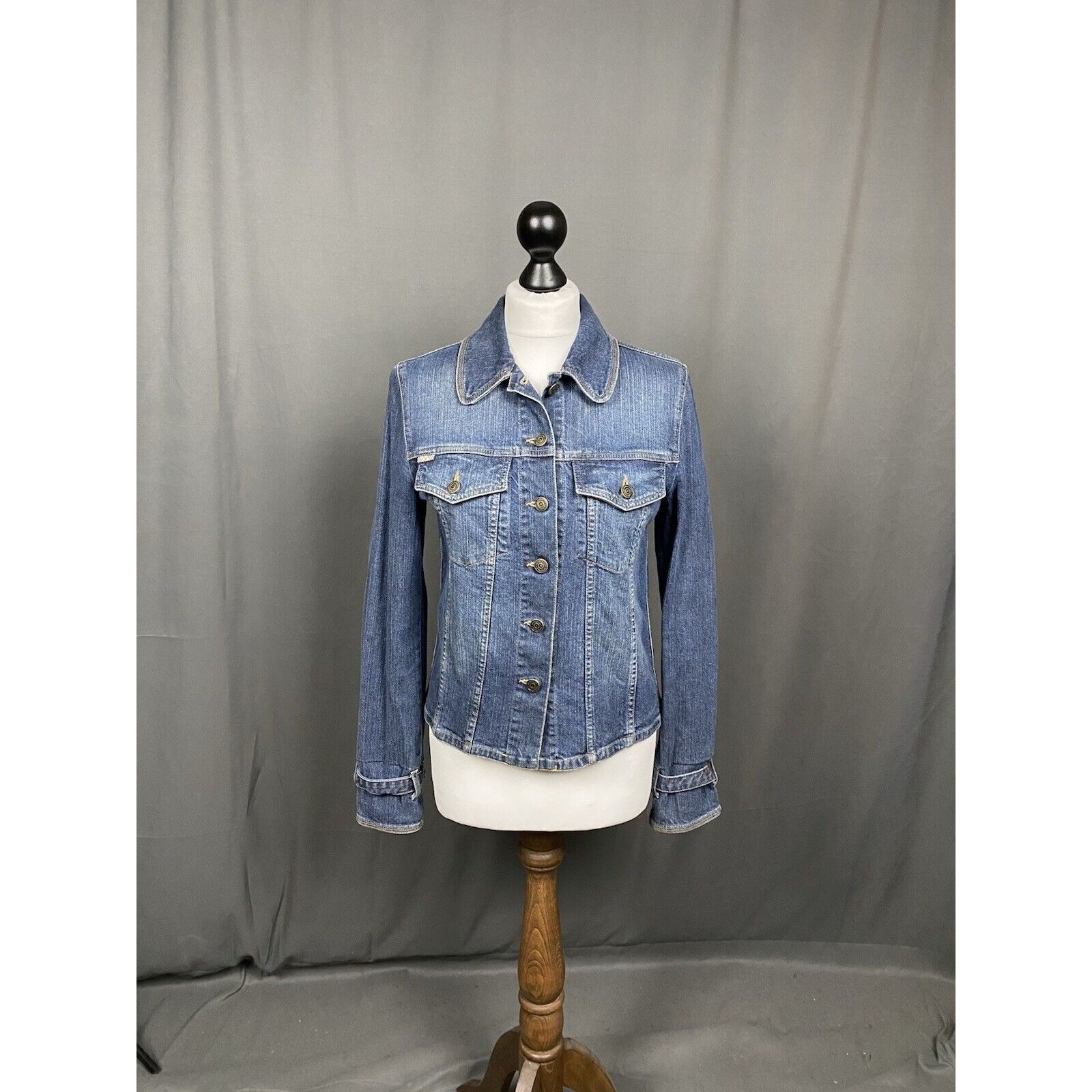 Burberry Burberry Nova Check Women's Blue Denim Biker Jeans Jacket Si Size L / US 10 / IT 46 - 3 Thumbnail