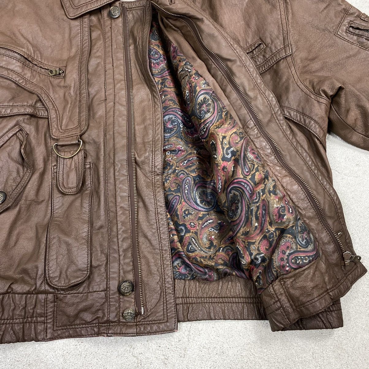 Vintage Real leather jacket vintage brown faded washed archive Size US L / EU 52-54 / 3 - 7 Thumbnail