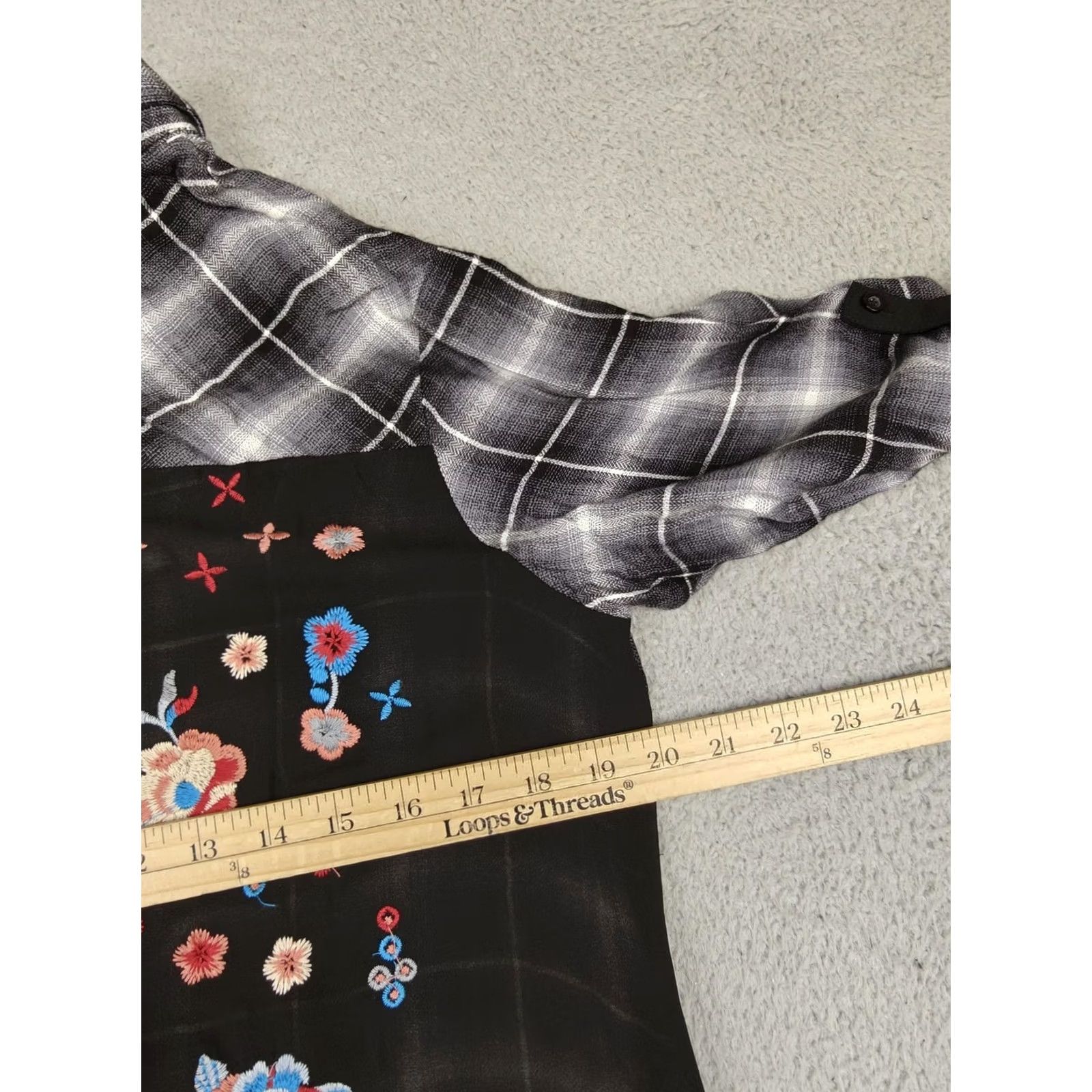 Vintage VINTAGE Andree By Unit Shirt Womens Small Black Plaid Embroidered Boho Tunic Top Size S / US 4 / IT 40 - 5 Thumbnail
