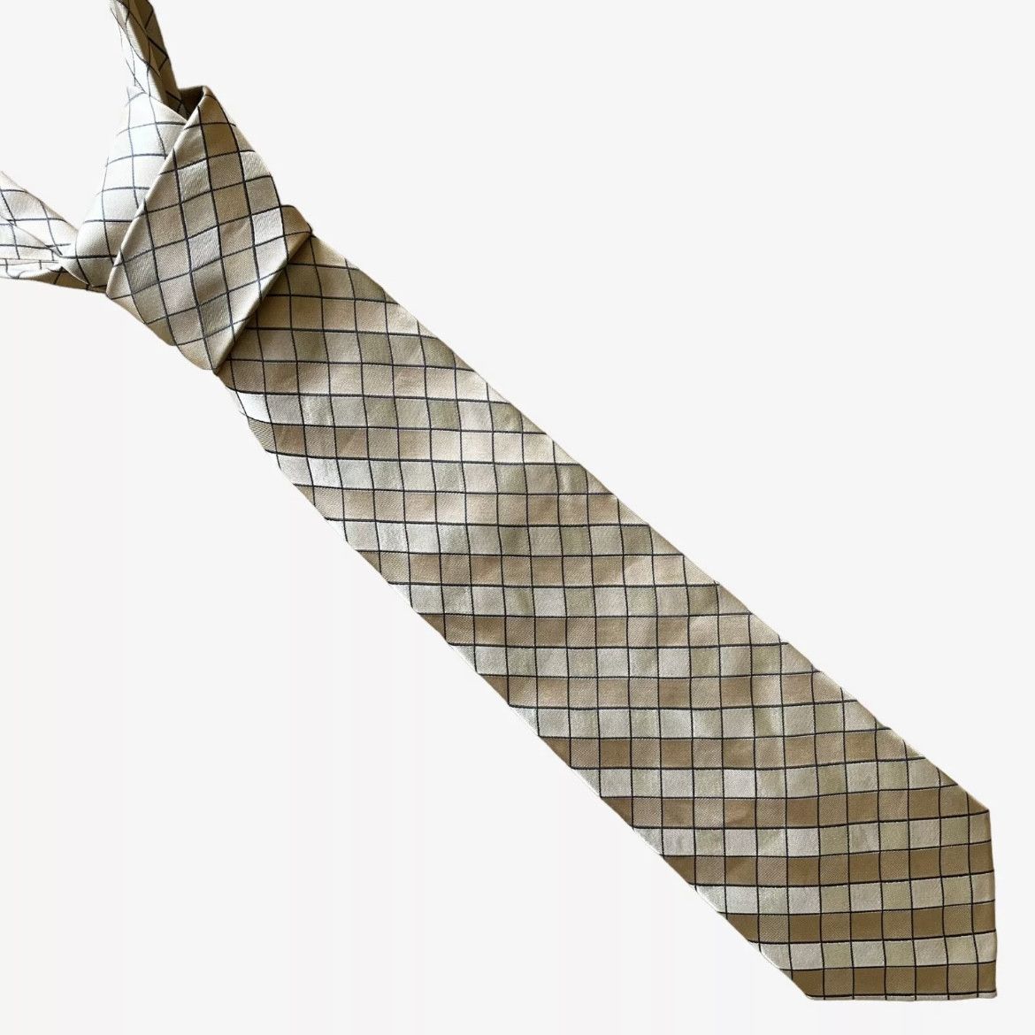 Vintage 90s Hiroko Koshino Homme Gold Check Print Silk Tie