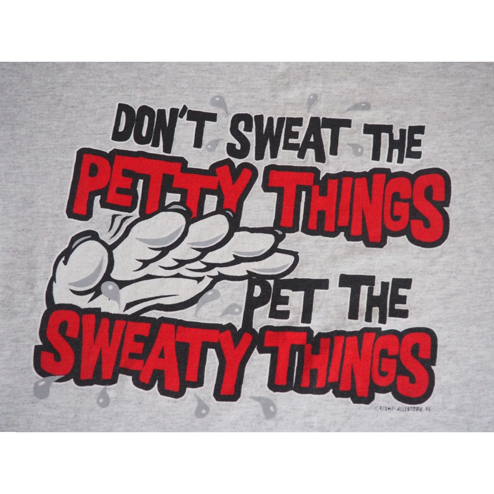 Vintage VTG 90s Dont Sweat Petty Text Joke Humor Heather Gray Tee T-Shirt Mens XL Graphic Tee Cotton Short Sleeve Men 1990s - Size US XL / EU 56 / 4 - 3 Thumbnail