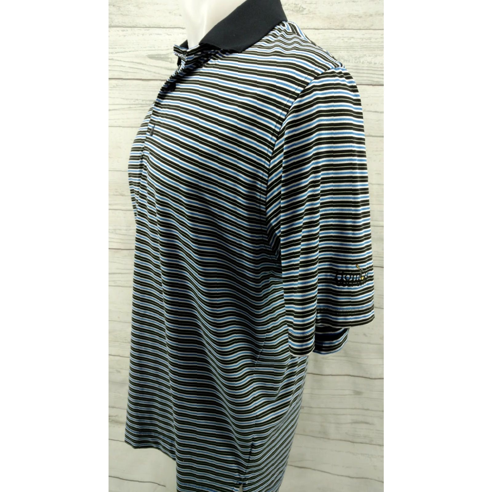 Footjoy FootJoy FJ Hombre Golf Club Polo Shirt Black Blue White Striped Spandex Medium Men Polo Shirt Short Sleeve Nylon Polyester Spandex Size US M / EU 48-50 / 2 - 2 Thumbnail