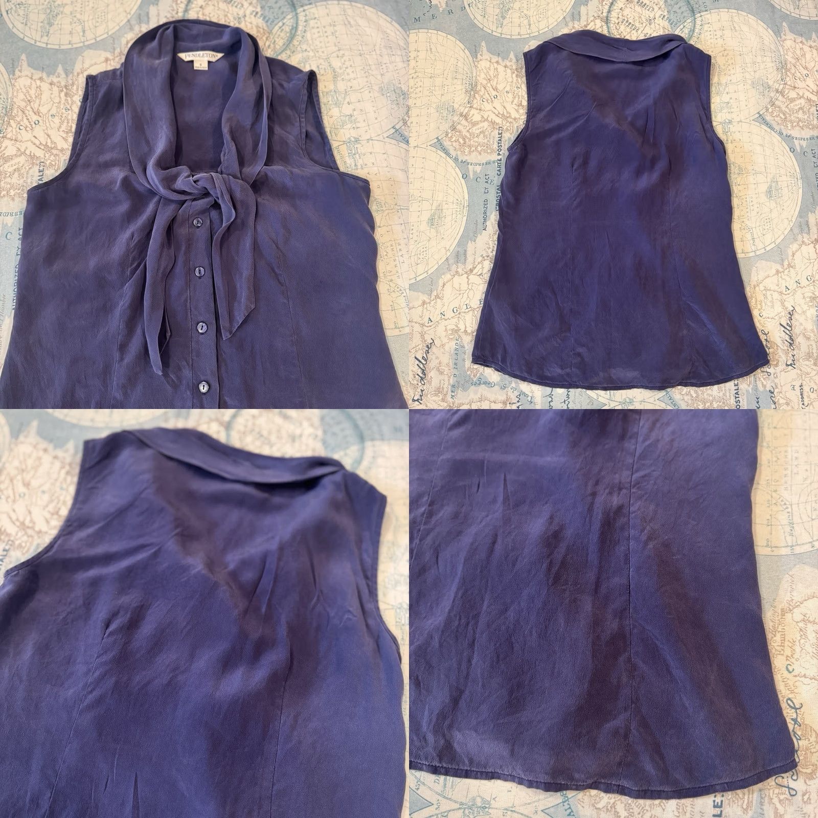 Pendleton Pendleton Silk Sleeveless Blouse Navy Blue Tie Neck Button-Up Collared Women 6 Classic Size M / US 6-8 / IT 42-44 - 9 Thumbnail