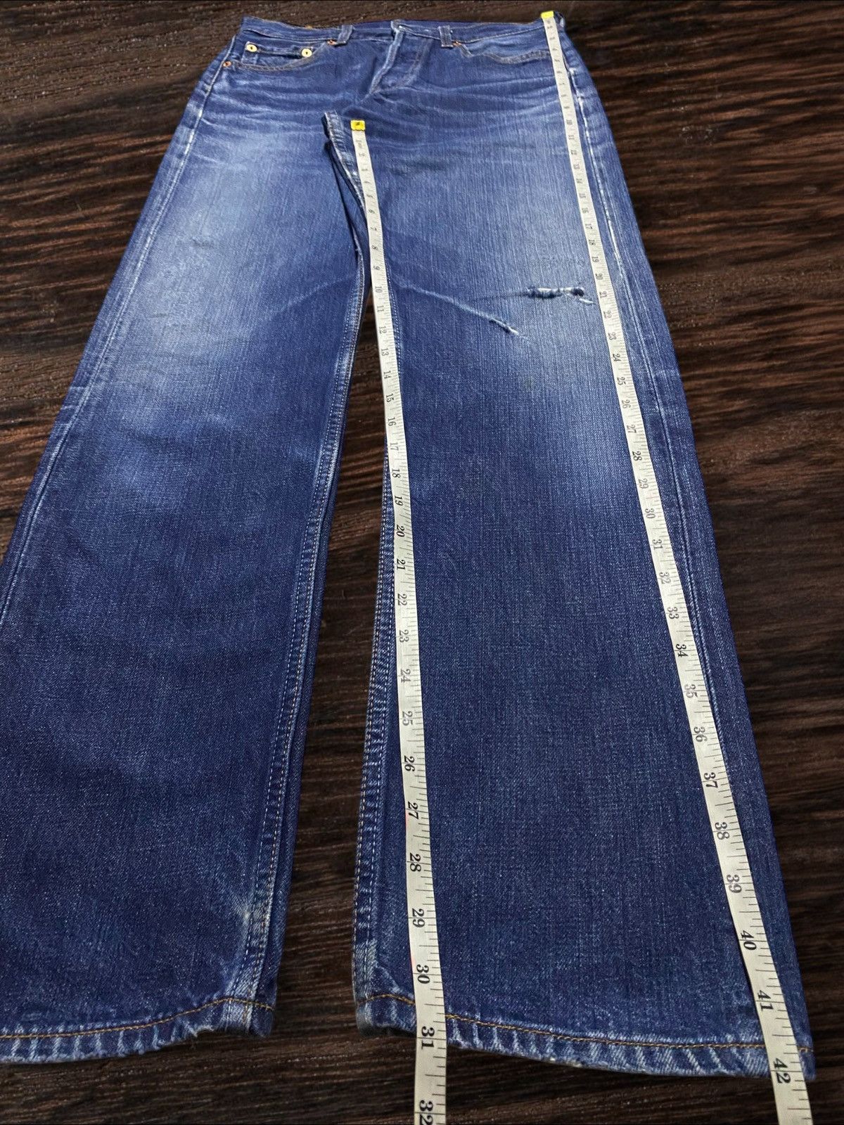 Levi's Vintage Clothing Levi's 501 blue jeans with a worn, distressed look jeans Size US 29 - 14 Thumbnail