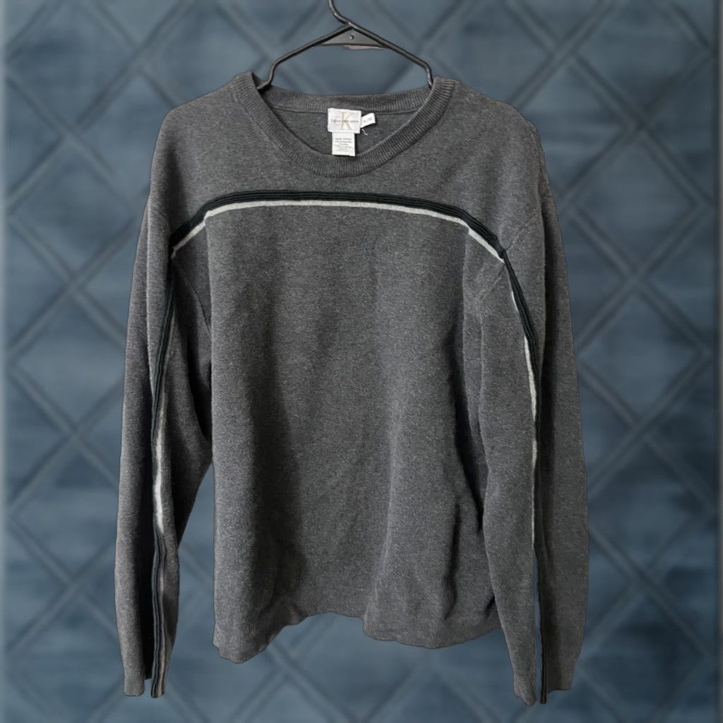 Calvin Klein Calvin Klein Mens Sweater Crew Neck Gray Colorblock Knit 100% Cotton XL Regular Fit All Seasons EUC Size US XL / EU 56 / 4 - 1 Thumbnail