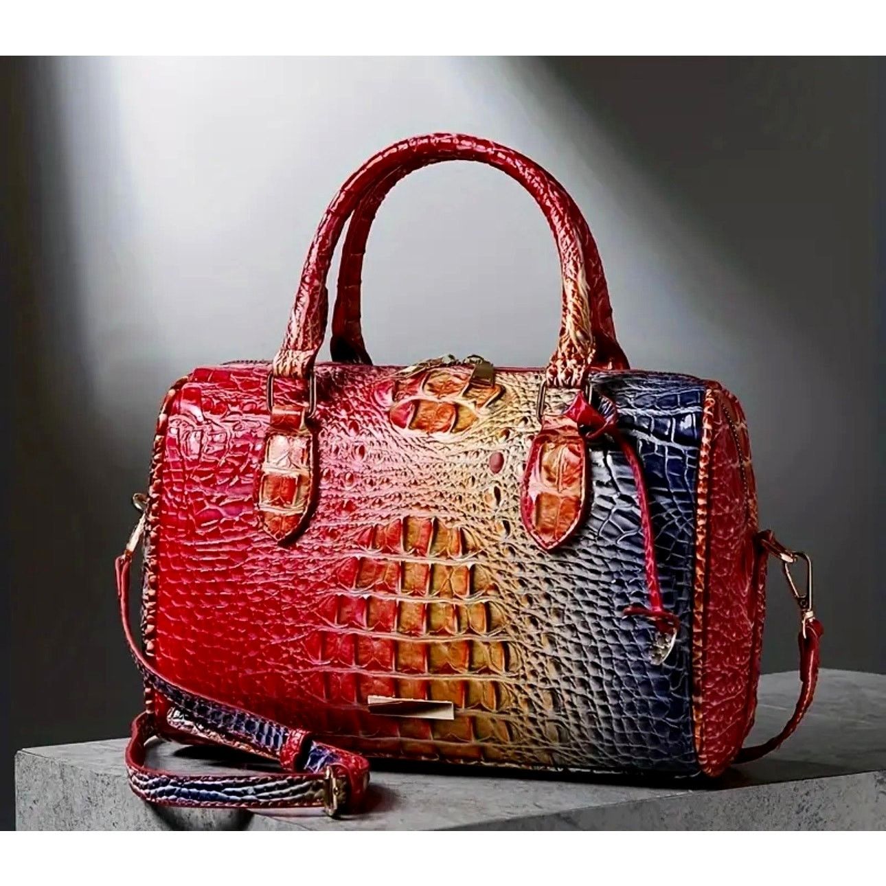 Other Crocodile Embossed Boston Top Handle bag Red Yellow Blue Size ONE SIZE - 3 Thumbnail