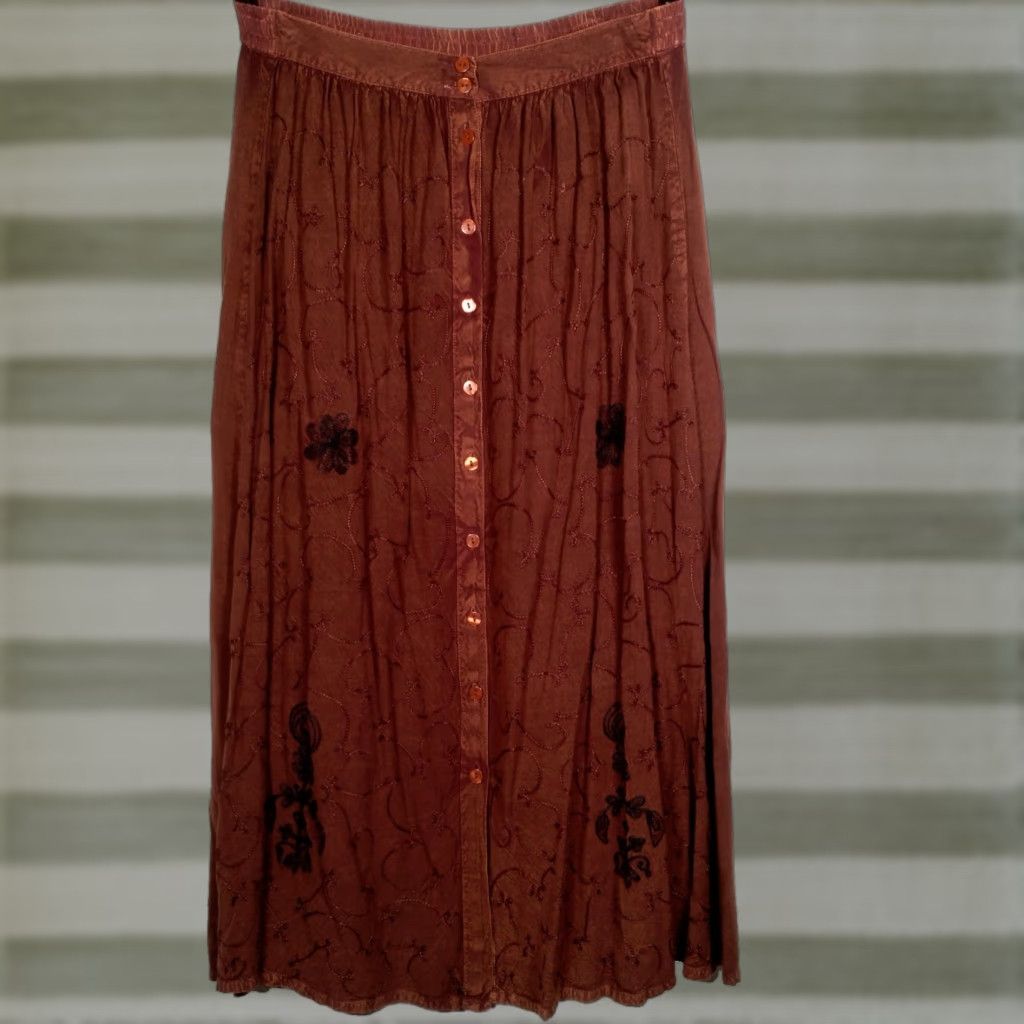 Vintage Speed Limit MPH Skirt Maxi Brown Small Embroidered Boho Hippie Fairy Whimsical BOHEMIAN Womens Size 28" / US 6 / IT 42 - 1 Thumbnail
